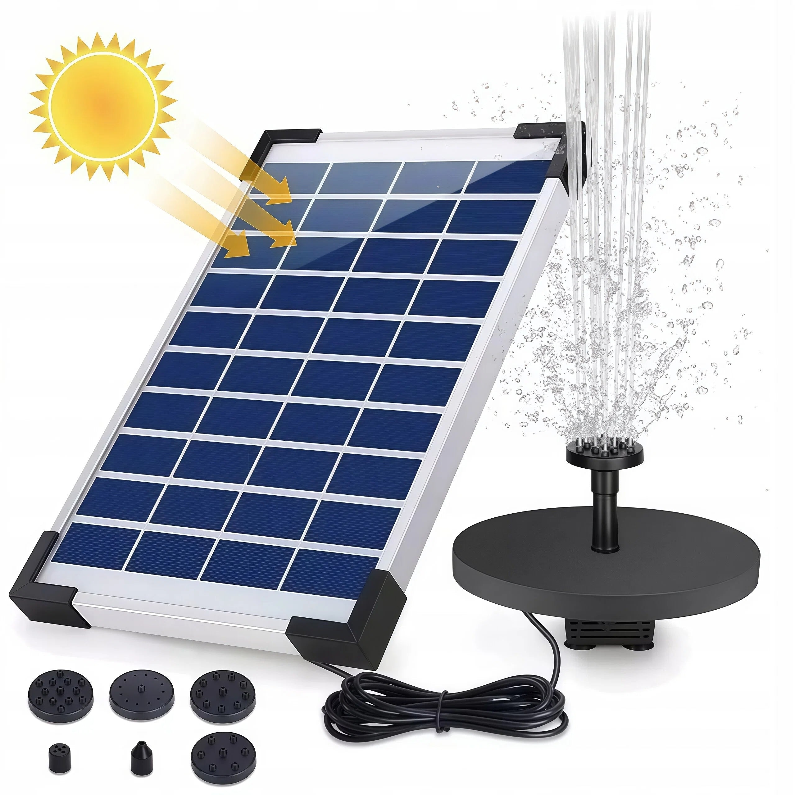 FOUNTAIN WITH 6 NOZZLES SOLAR GARDEN PUMP FOR WATER GARDENS Packaging status original