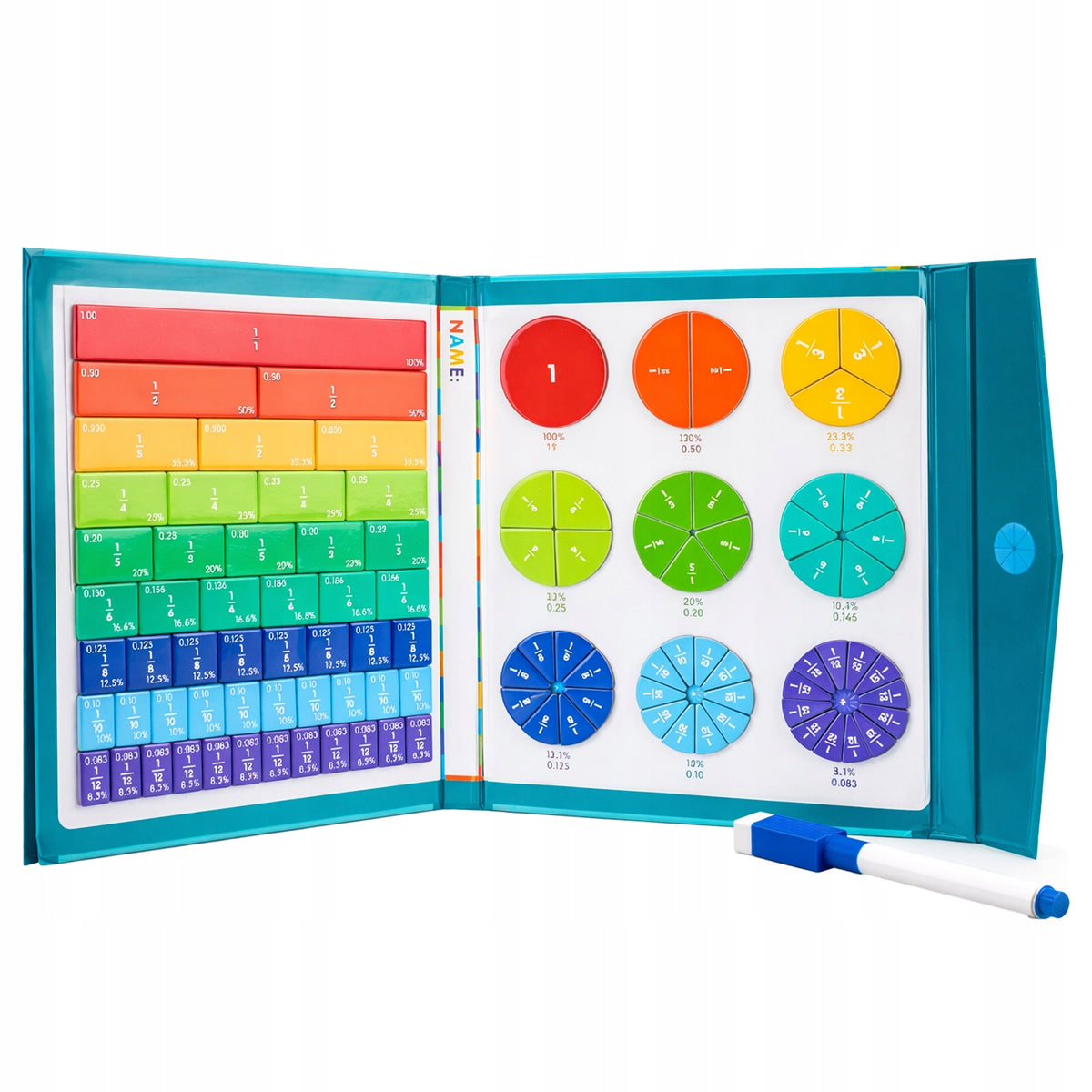 FRACTIONS BOOK MONTESSORI MATHEMATICS MAGNETIC PUZZLE ERASABLE Packaging status original