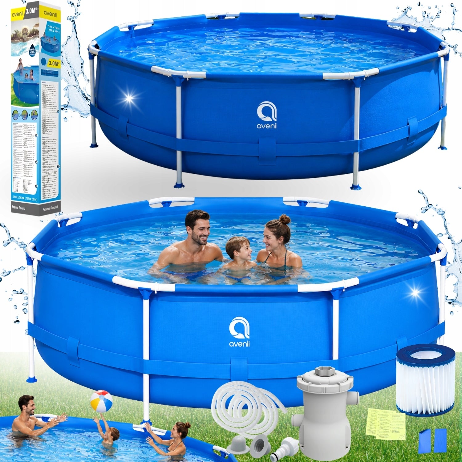 FRAME POOL AVENLI 305X76 CM GARDEN POOL WITH PUMP SET