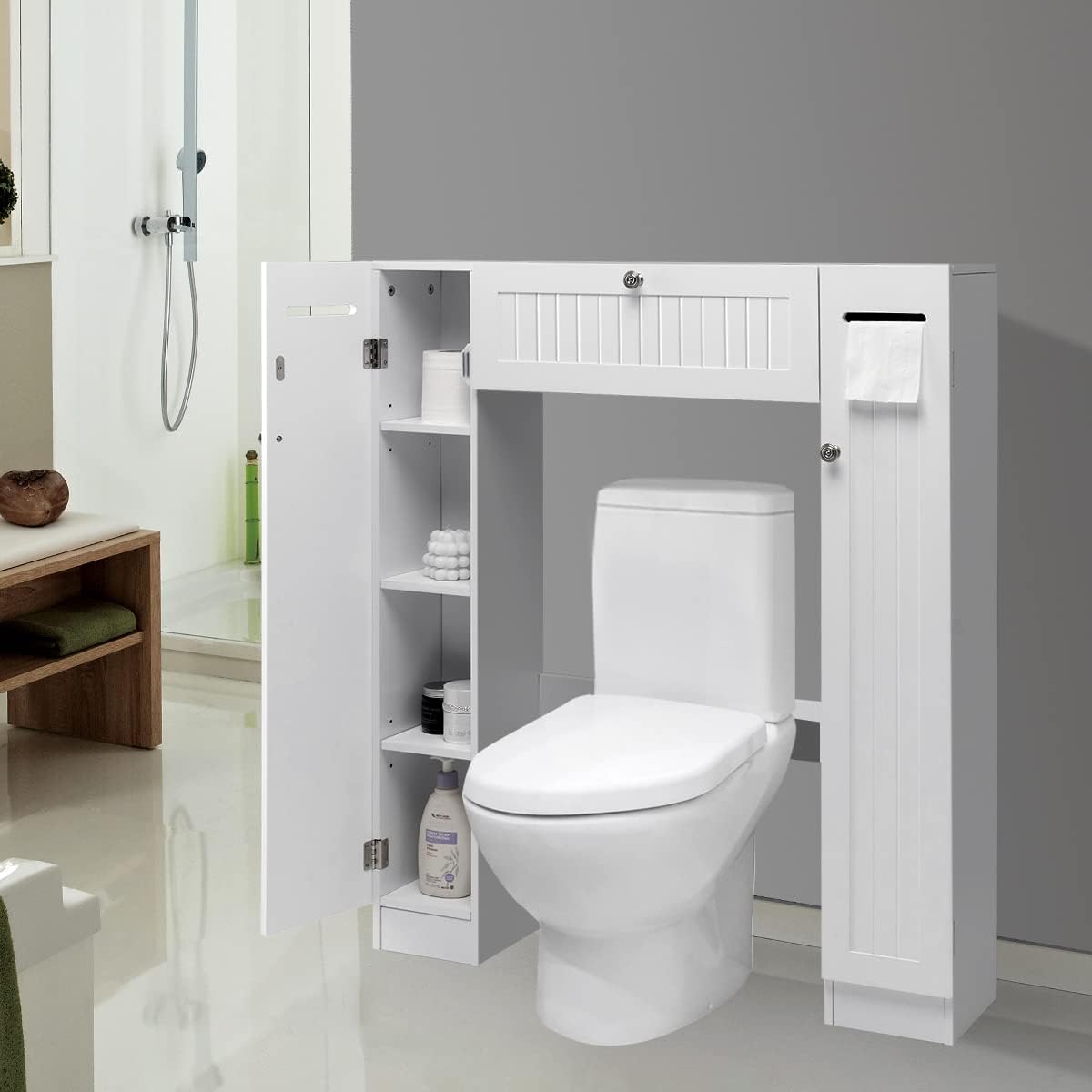 FREESTANDING TOILET BATHROOM CABINET ELEGANT STABLE OVER TOILET SHELL Manufacturer code SZAFKA WOLNOSTOJĄCA NAD MUSZLĘ WC ELEGANCKA