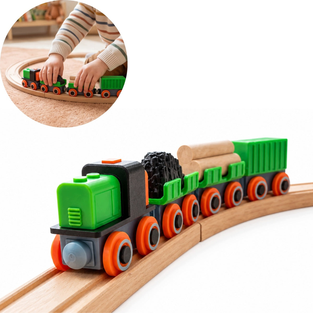 FREIGHT TRAIN +3 WAGONS FOR WOODEN TRACKS RAILWAY LOCOMOTIVE FOR MAGNET