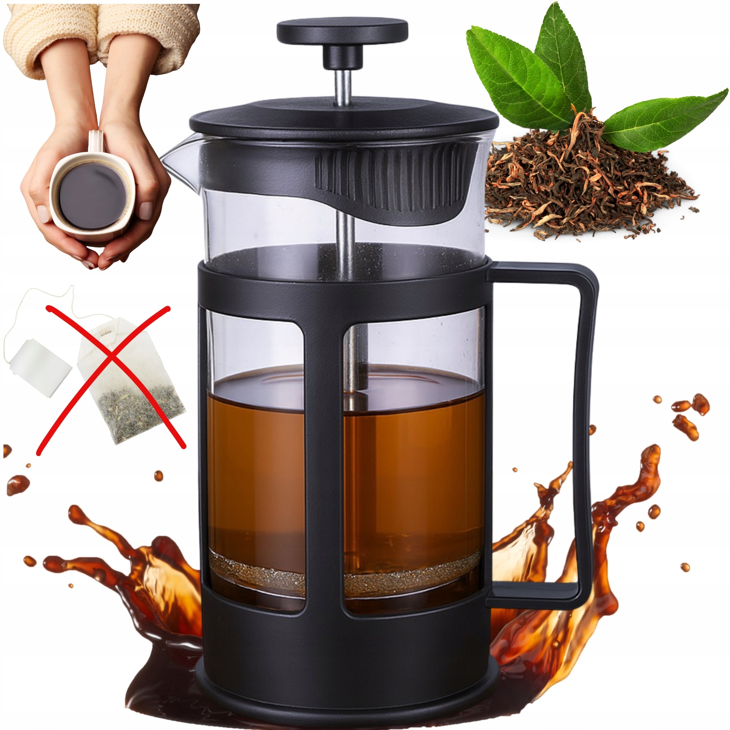 FRENCH PRESS COFFEE MAKER 1L GLASS BLACK MONTESSA