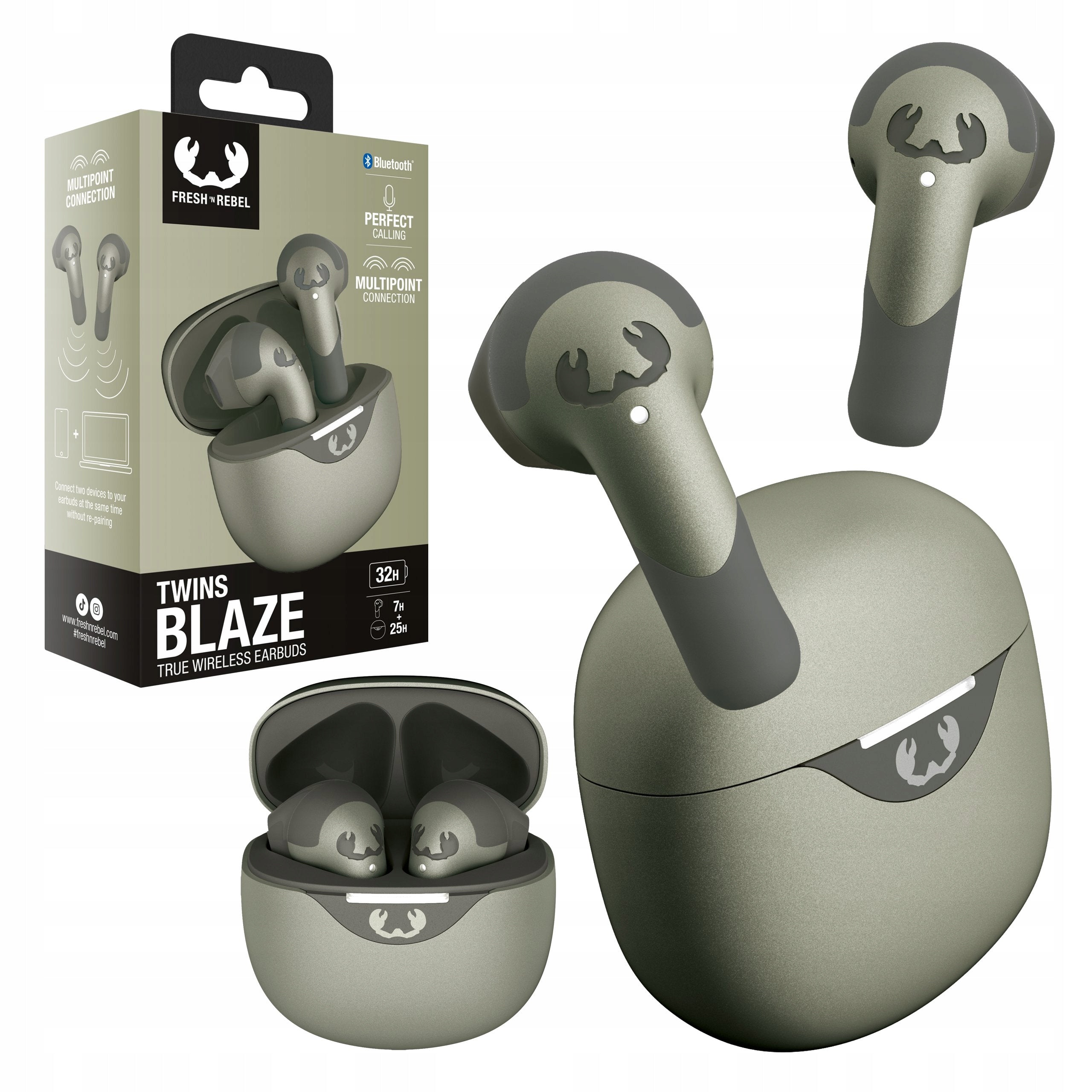 FRESH 'N REBEL WIRELESS EARBUDS WITH ENC TWINS BLAZE GREEN
