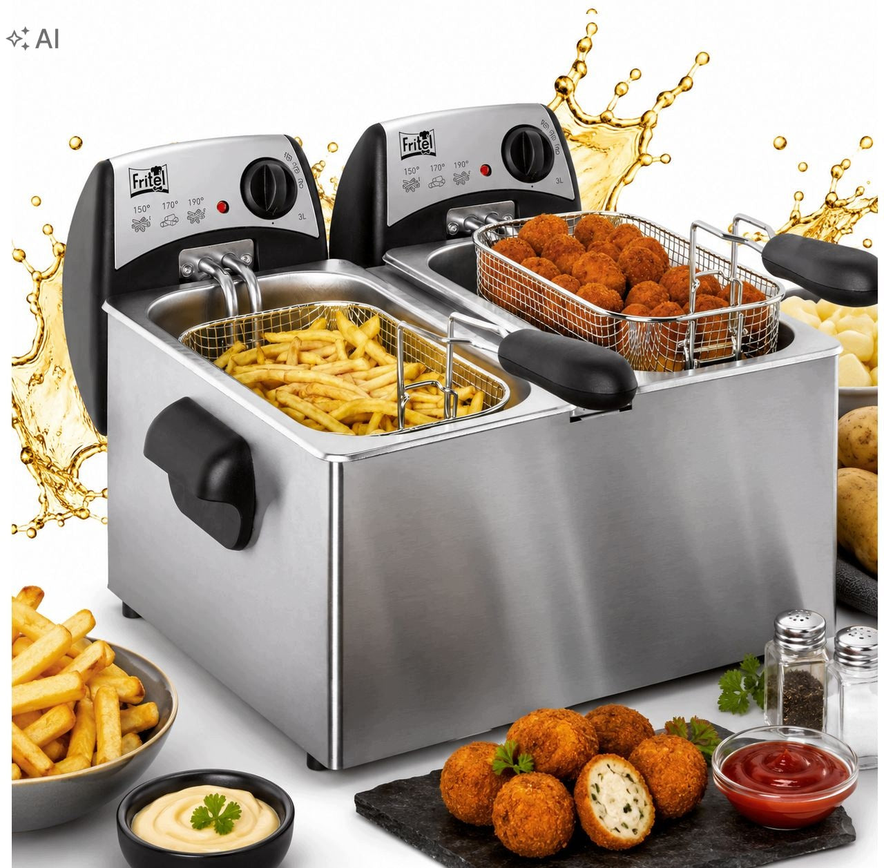 FRITEL FR 1355 Duo air fryer 2x3L 2x2200W double steel double basket