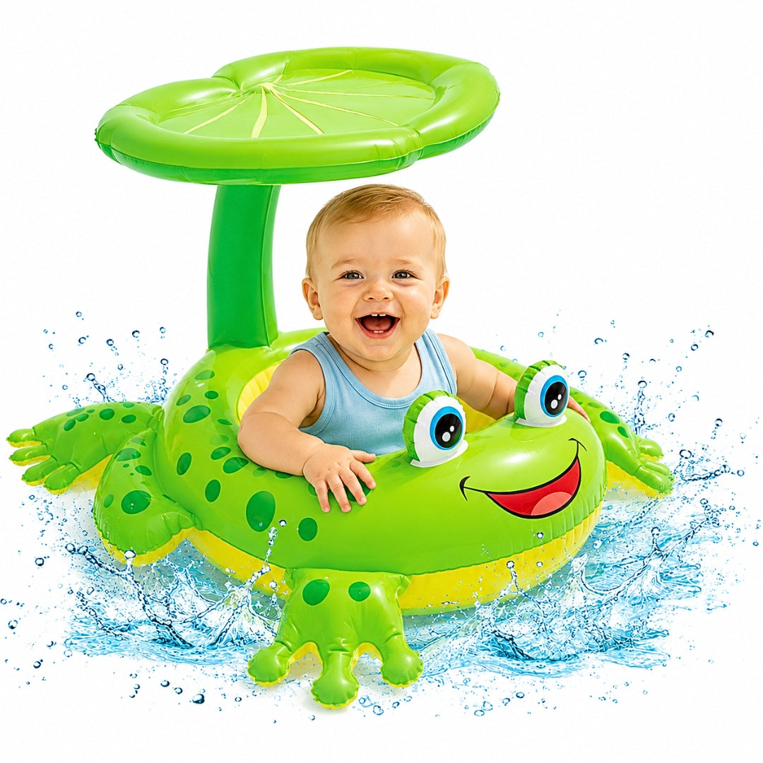FROG WITH CANOPY Infant Swimming Wheel SEAT CANOPY Pontoon Packaging status original