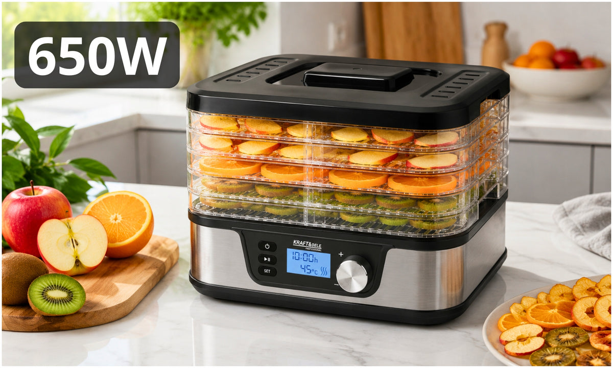 FRUIT MUSHROOM DRYER 650W VEGETABLES THERMOCOUPLE TIMER LCD 5 TRAYS ROOMY Packaging status original
