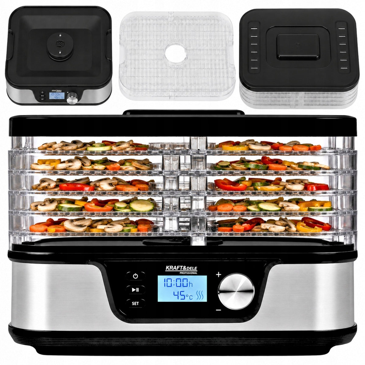 FRUIT MUSHROOM DRYER 650W VEGETABLES THERMOCOUPLE TIMER LCD 5 TRAYS ROOMY