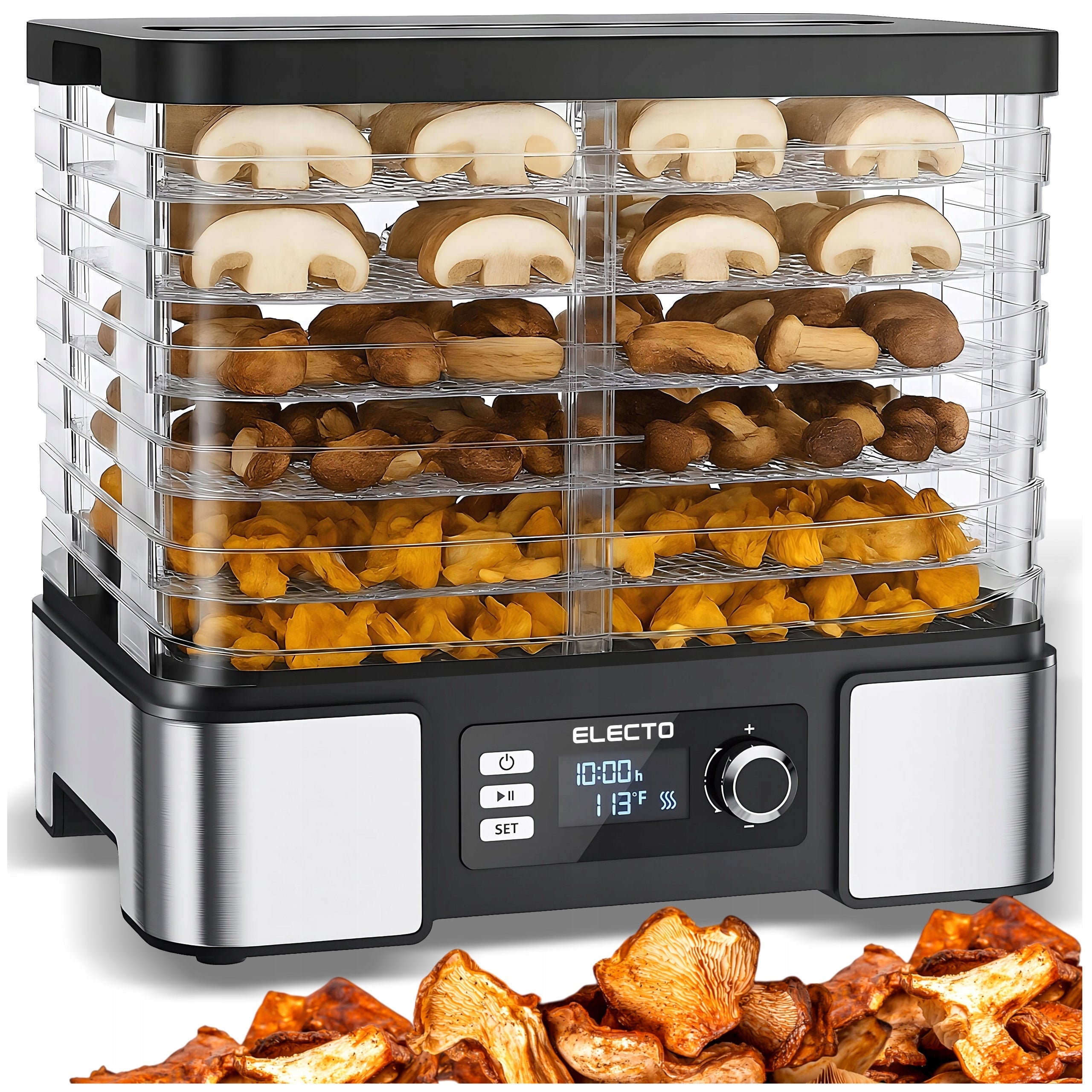 FRUIT MUSHROOM DRYER HERBS ADJUSTABLE 6 SIEVES LARGE THERMOCOUPLE 500W