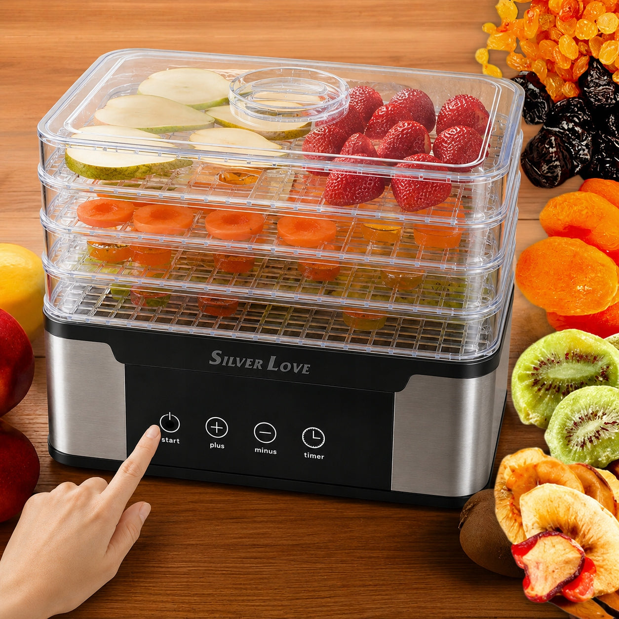 FRUIT MUSHROOM DRYER HERBS VEGETABLE FOOD ADJUSTABLE TIMER 1000W Manufacturer code SUSZARKA MOCNA DO GRZYBÓW OWOCÓW WARZYW