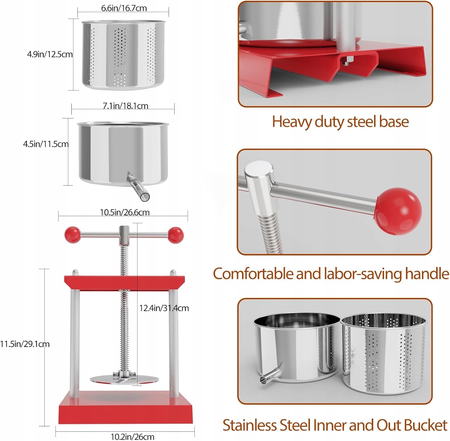 FRUIT PRESS MANUAL 3L STAINLESS STEEL AND IRON FOR JUICES Brand XMaster