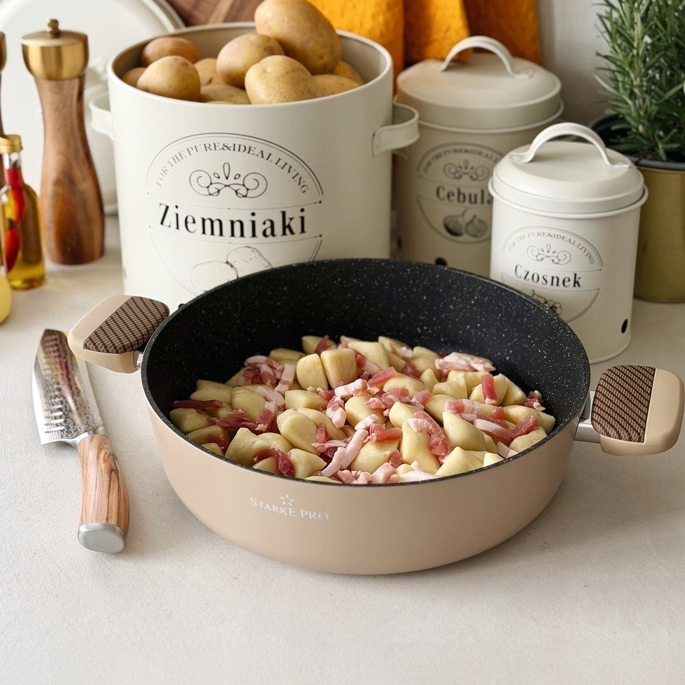 FRYING PAN Deep for INDUCTIONs Short Handles Starke Pro Light Coffee 28 cm Brand Starke Pro