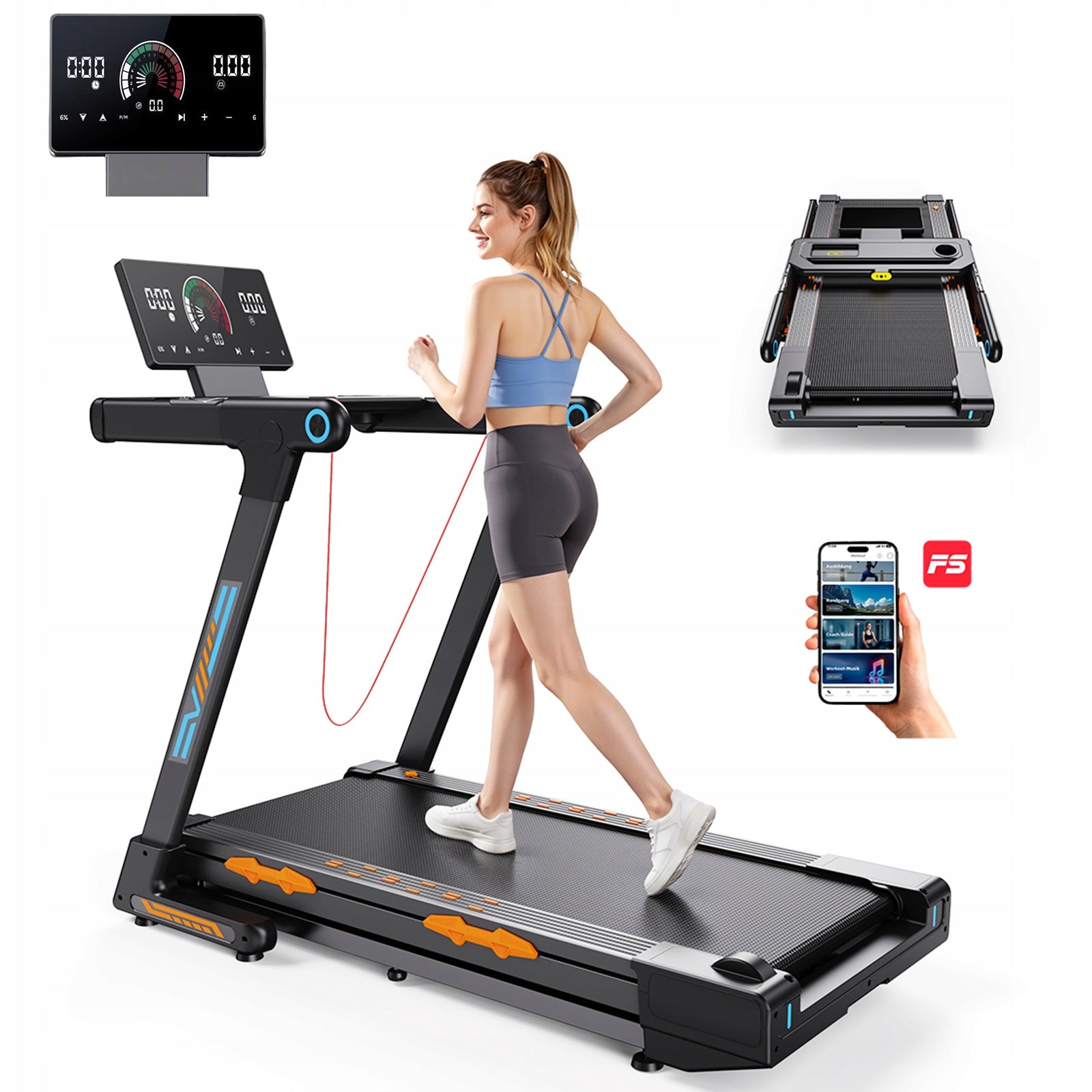 FT71 Electric Folding Treadmill 1000W 3.5HP 1-16km/h 24% Auto Incline 150kg