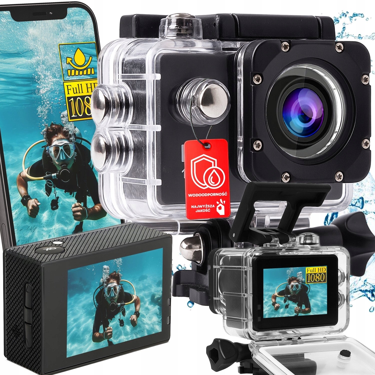 FULL HD WATERPROOF CAMERA SPORTS Wi-Fi 30M MOUNTS PRO GO LCD MOUNTS Packaging status original