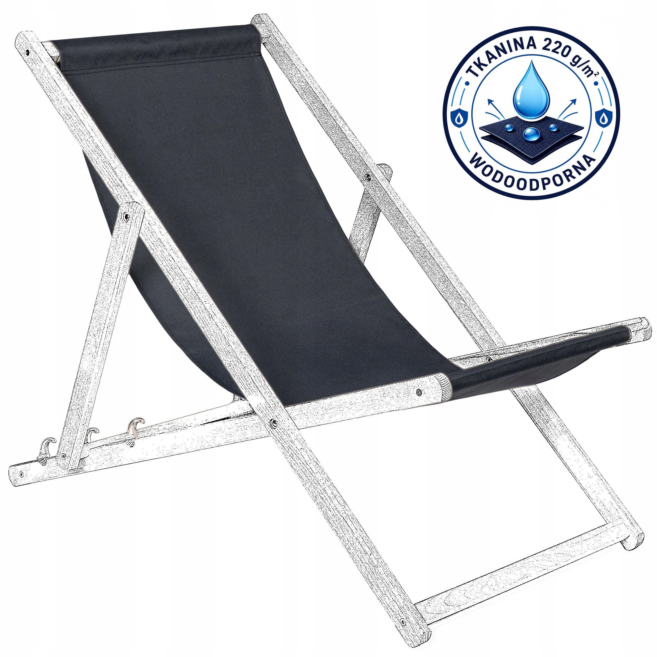 Fabric Replacement Seat Material for Wooden Garden Chair [BLACK] Packaging status original