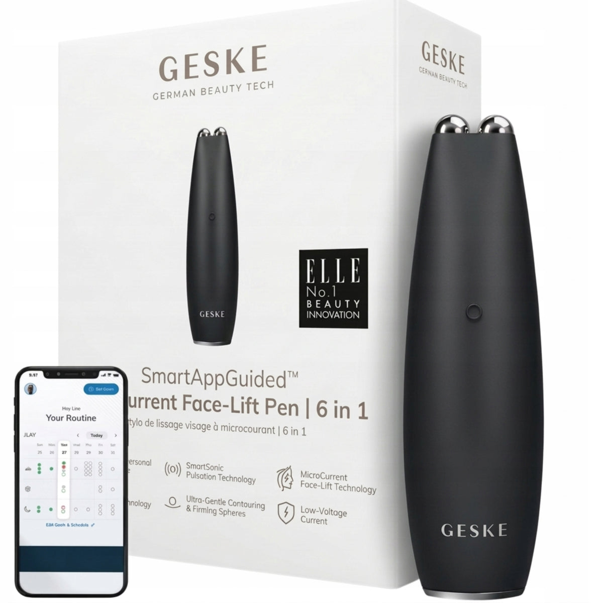Face Lift Massager Geske MicroCurrent Face Lift Pen 6in1 Black