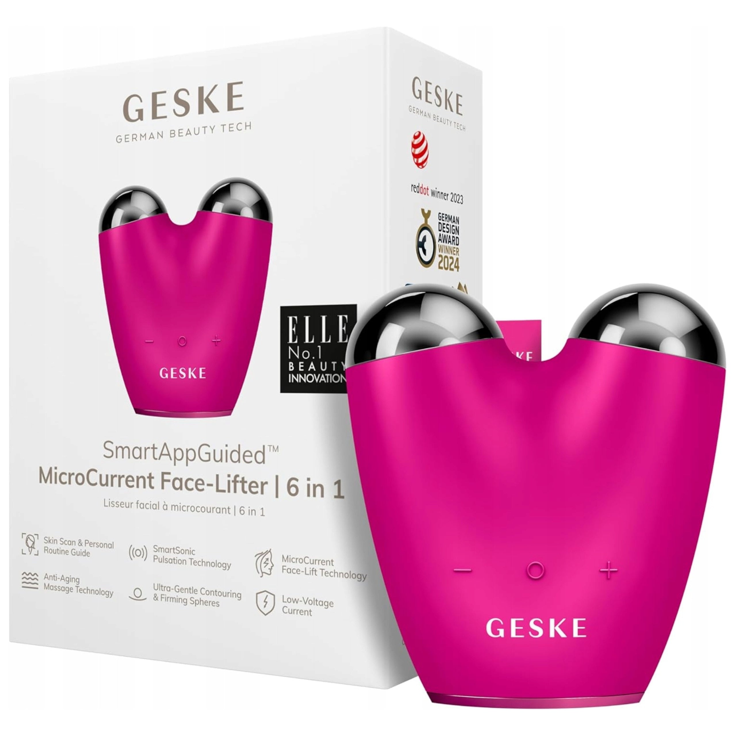 Face Lifting Massager with Microcurrents 6in1 application GESKE pink