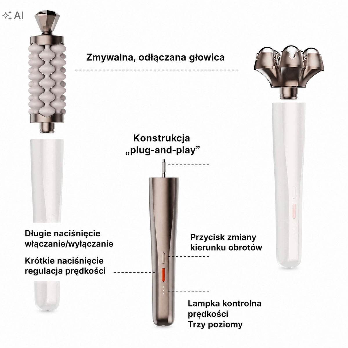 Face Massager- Endospheric Wand + 2 Heads Lifting and 3D Drainage Packaging status original