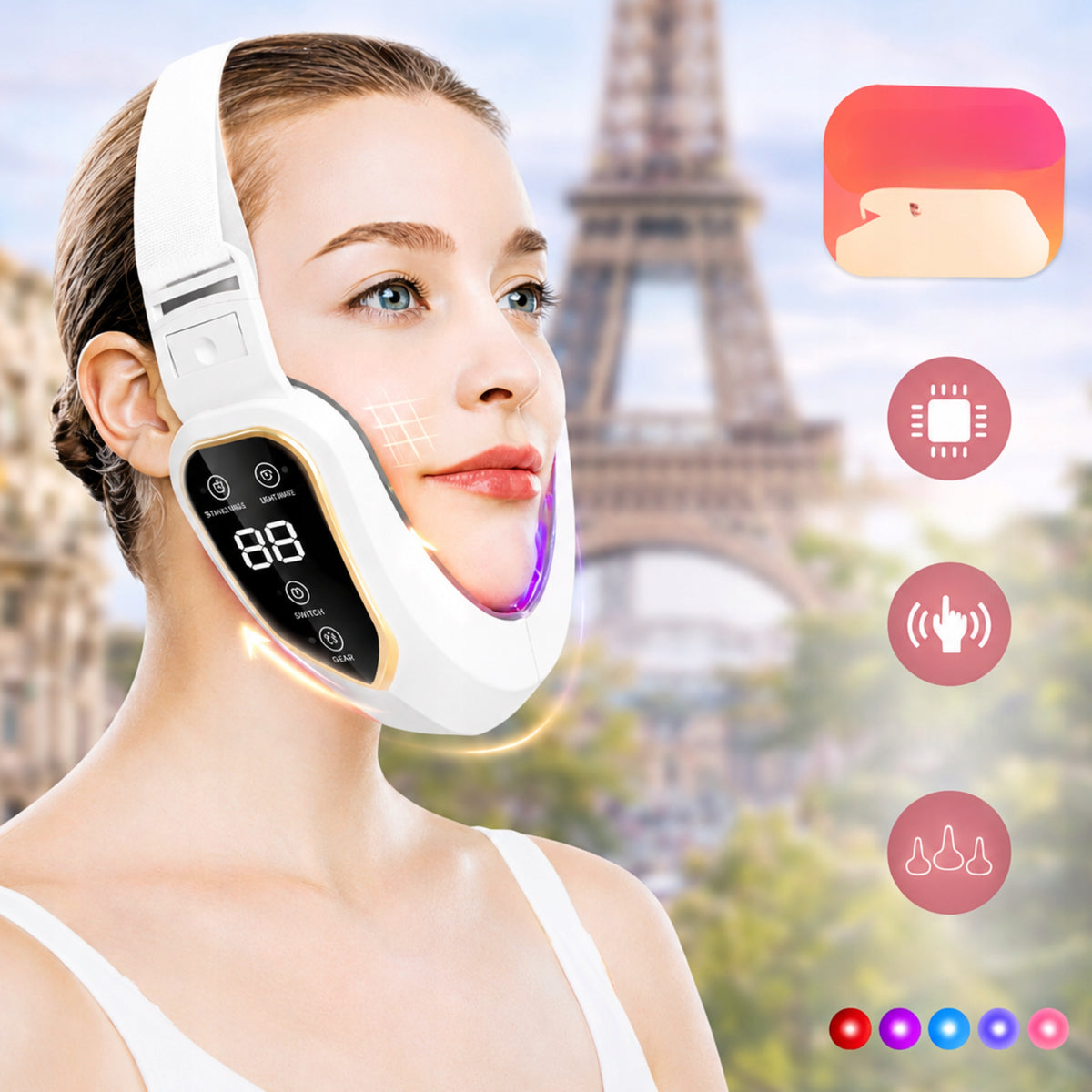 Face and Chin Massager with Vibration 5 Colors EMS LED Light Medical device no