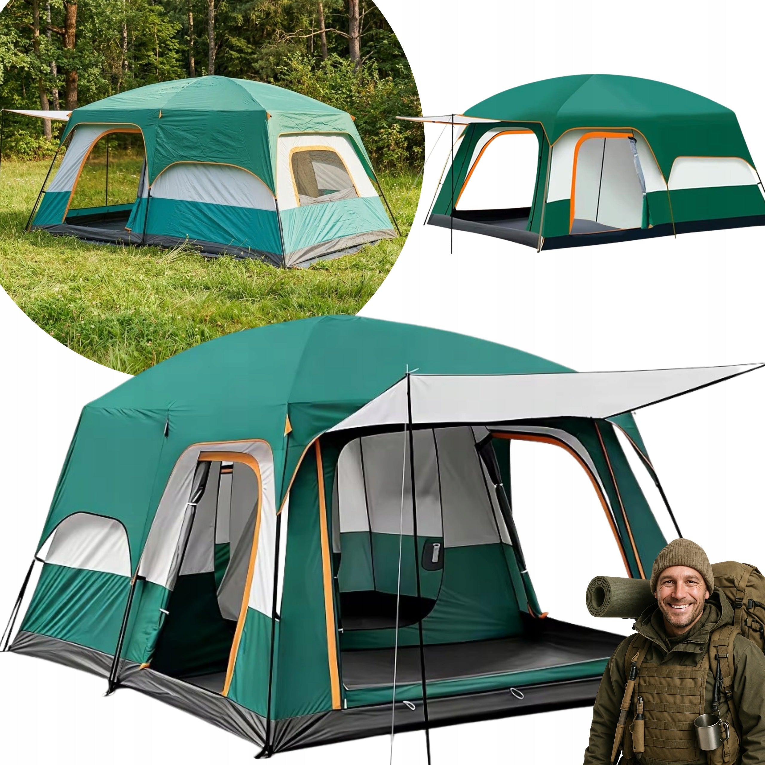 Family Camping Tent Large 2-4 Person Waterproof UV 2in1 XXL + Canopy