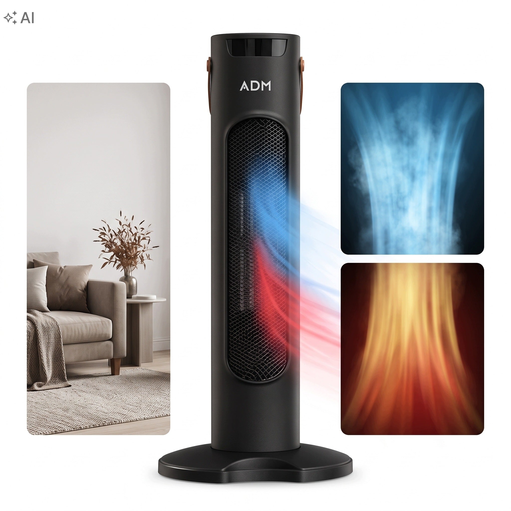 Fan Vent Cool Column Heating ADM 6062-1 2in1 Black Packaging status original