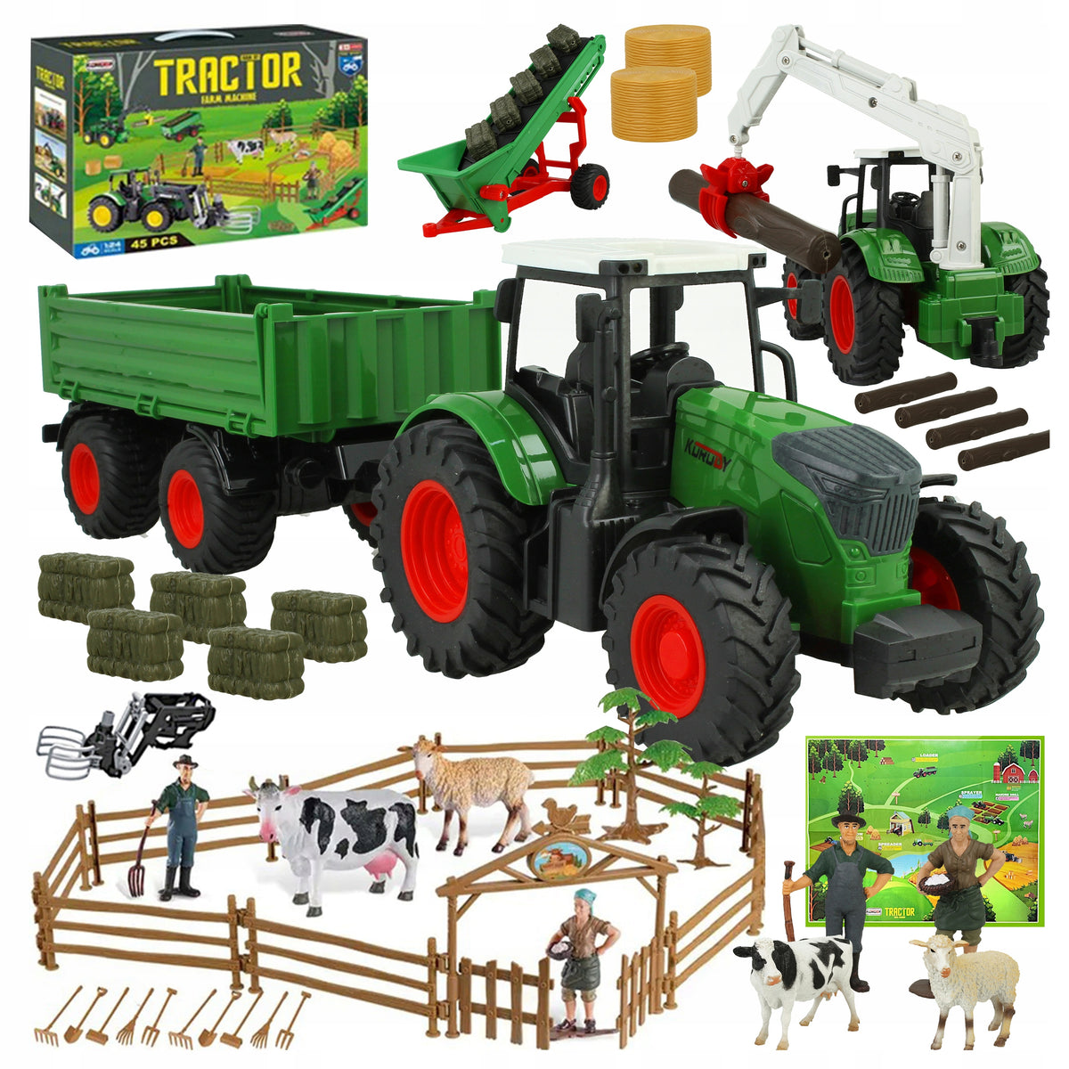Farm Animals Tractor Trailer Figurines Farm Machinery Farm