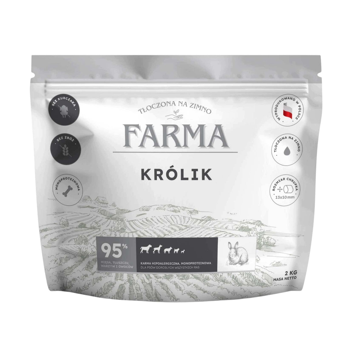 Farma Rabbit Food Cold Pressed 61% 2kg for Dog Allergy Without Cereals