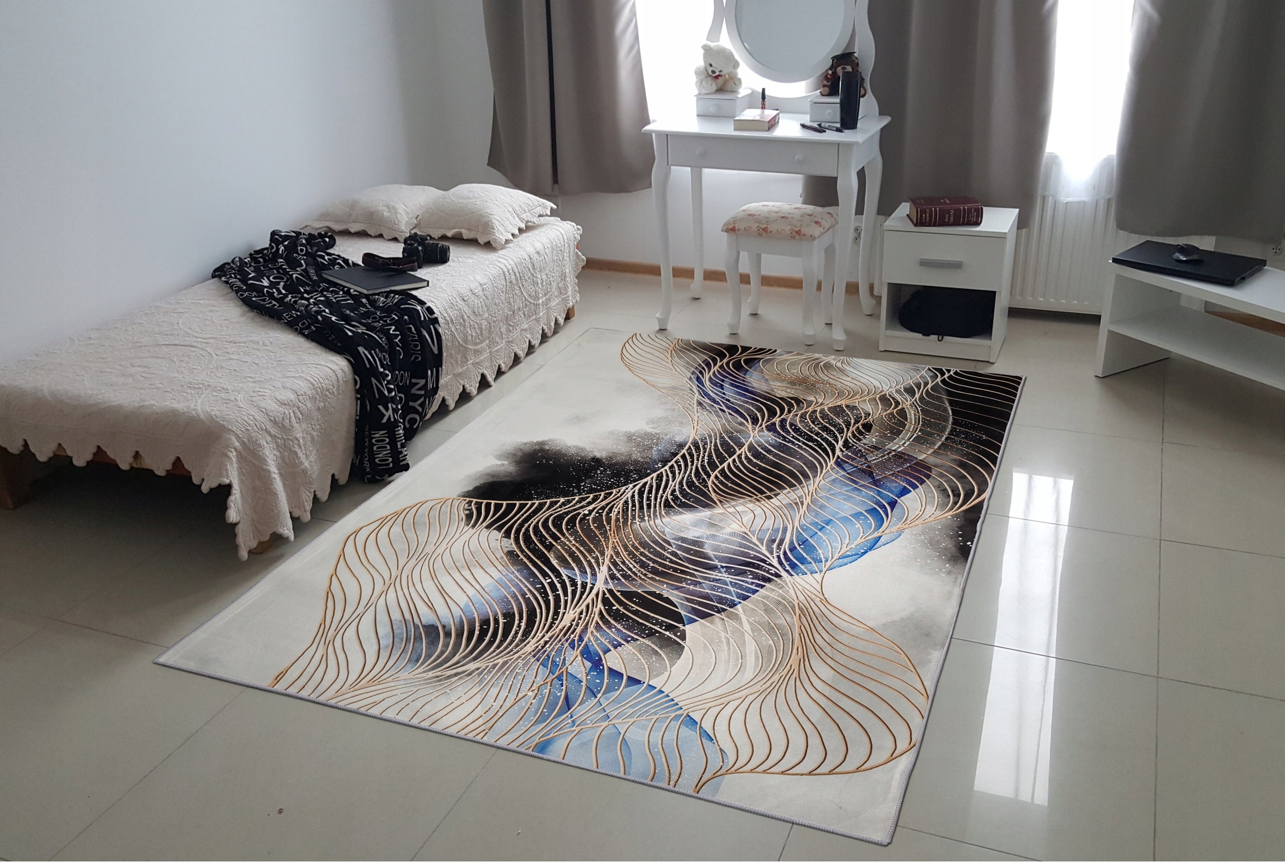 Fashionable Anti-Slip Carpet Fancy 140x200 Mesh Bottom Gld Black Living Room Manufacturer code Fancy