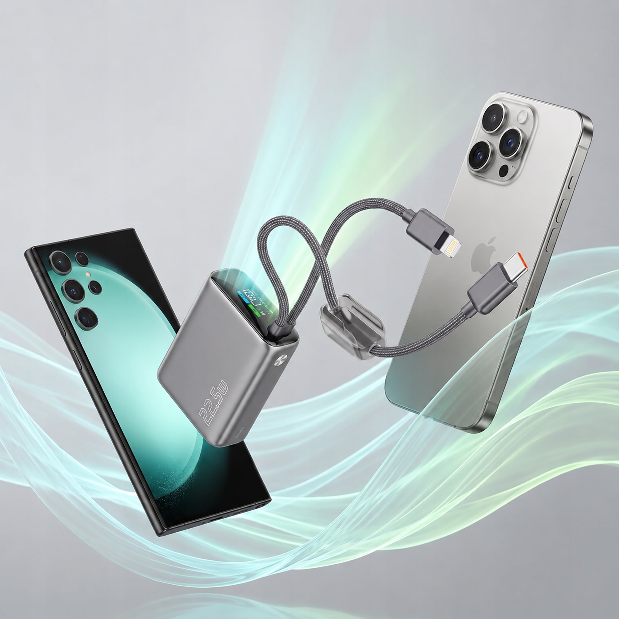 Fast Power Bank 10000mAh 22.5W Strong Safe With USB-C Lightning Cables Packaging status original