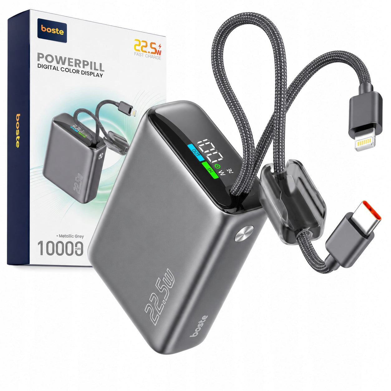 Fast Power Bank 10000mAh 22.5W Strong Safe With USB-C Lightning Cables