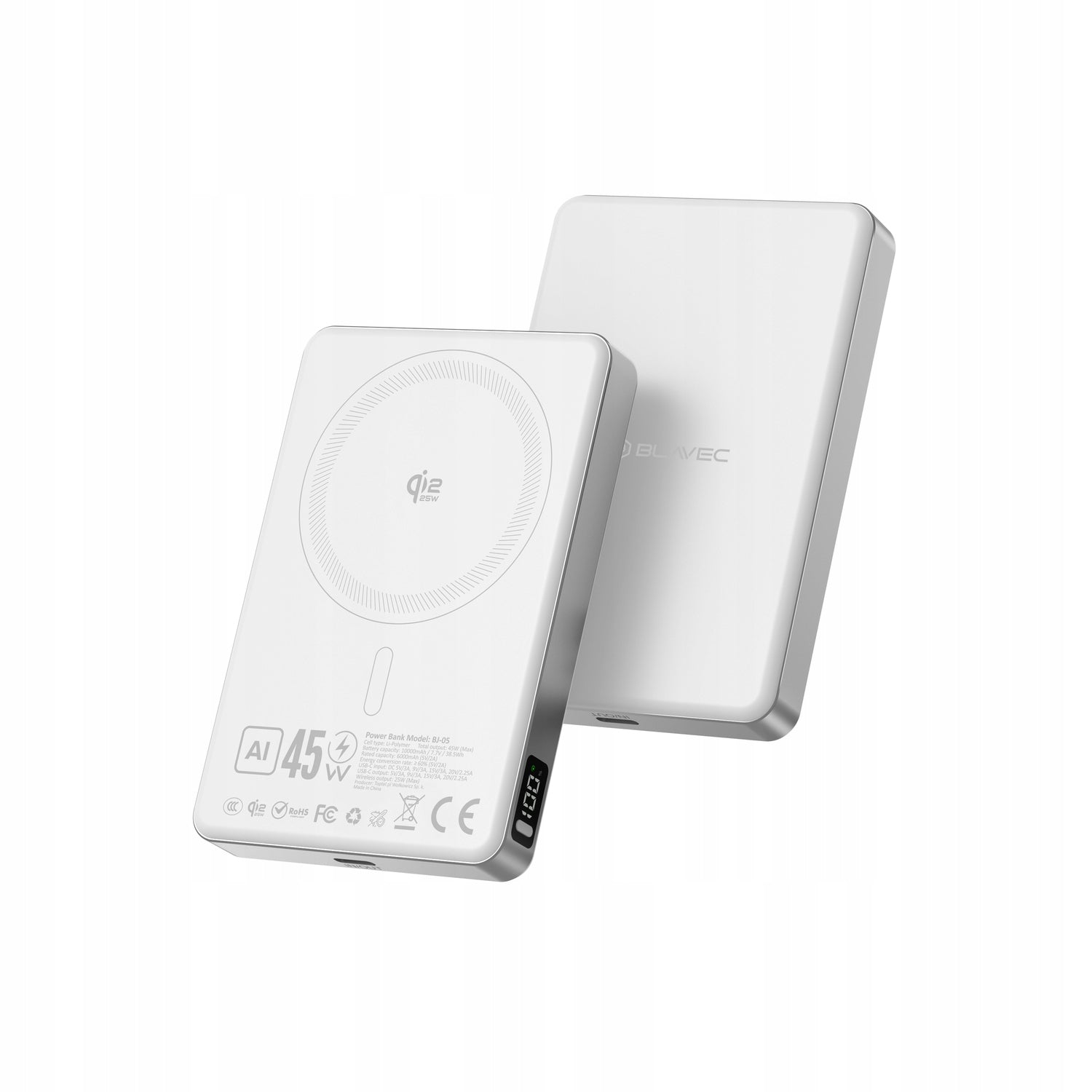 Fast Powerbank Blavec 10000mAh Qi2.2 25W + PD 45W for MagSafe 2in1 white Packaging status original