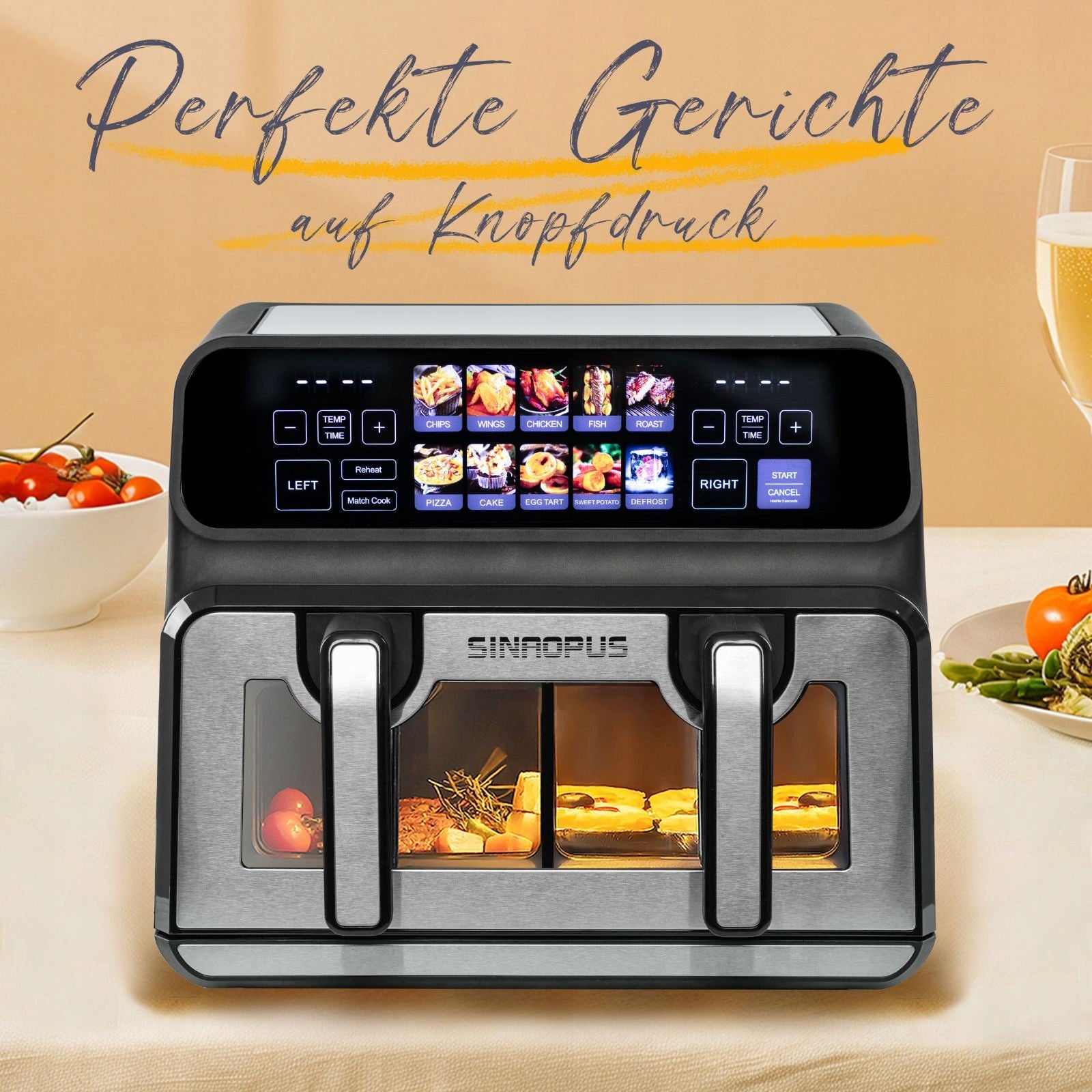 Fat Free Air Fryer 9L Airfryer Double Chamber 2200W