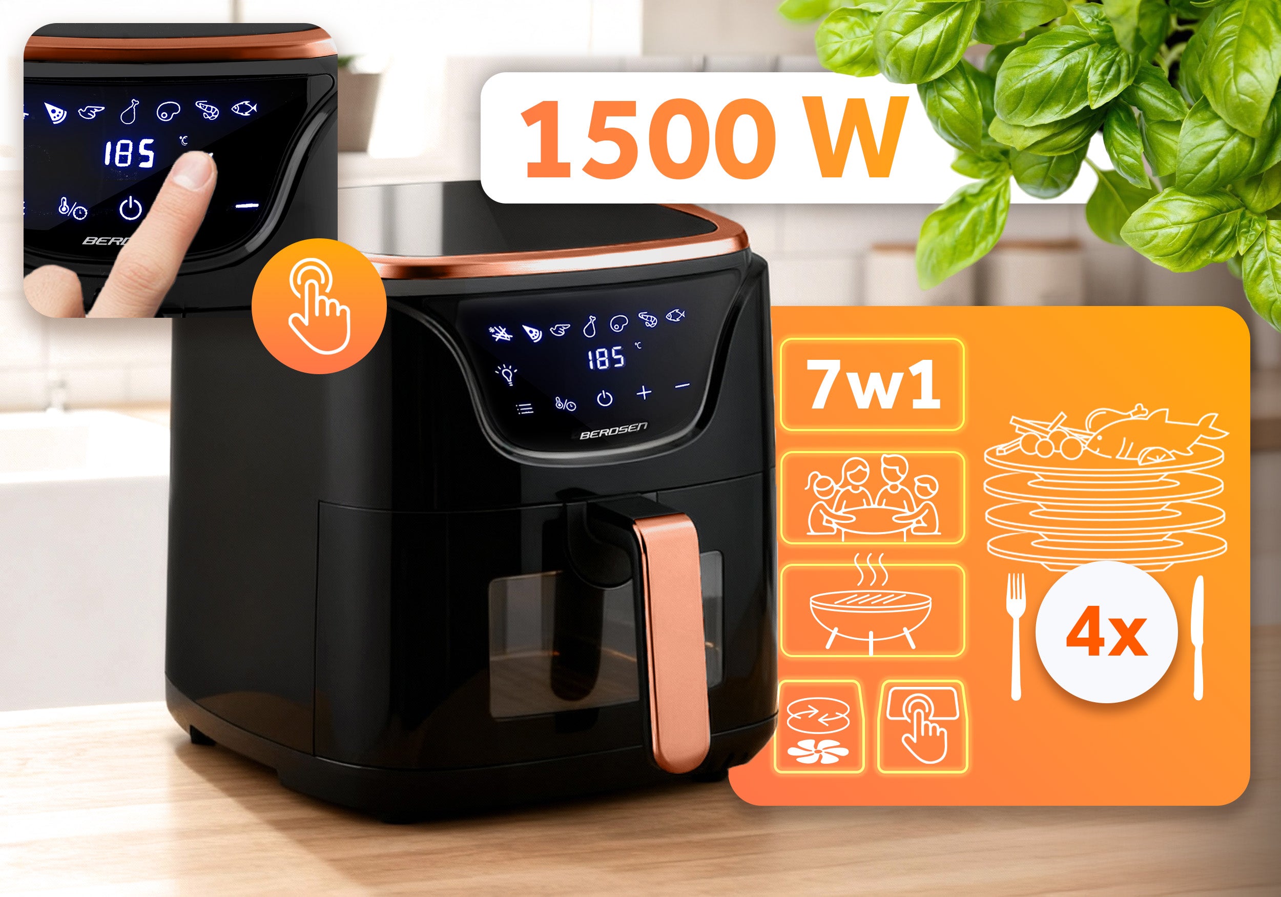 Fat Free Fryer Air Fryer 5L 1500W Berdsen + TRAYS EAN (GTIN) 5903890618346
