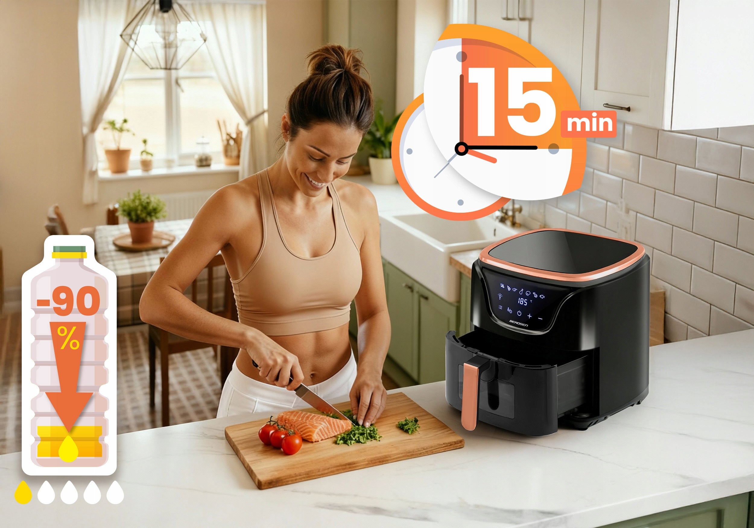 Fat Free Fryer Air Fryer 5L 1500W Berdsen + TRAYS Model BD-652