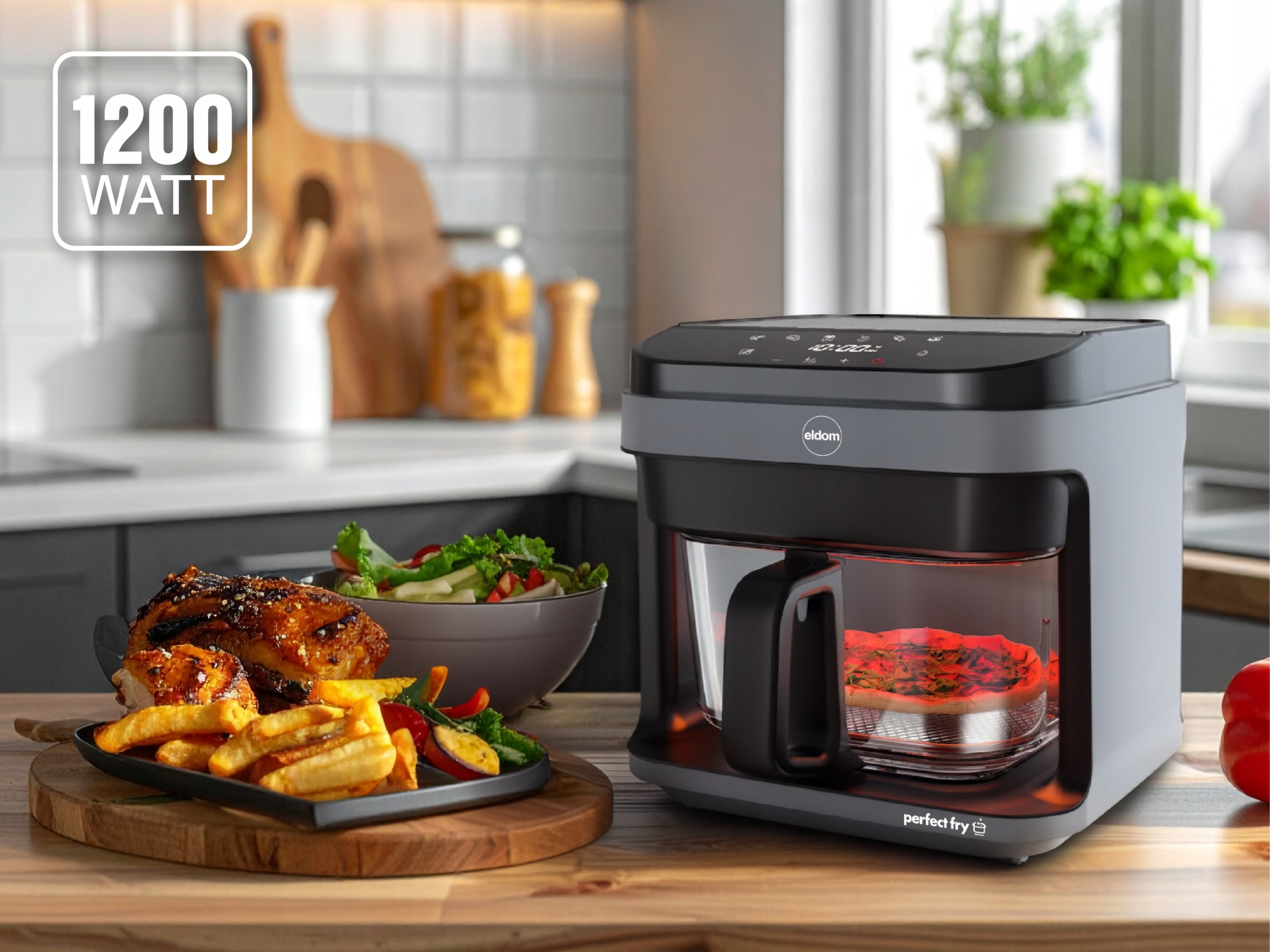 Fat Free Fryer FR500 Eldom Glass Container 5,5L 1200W air fryer Dominant color gray