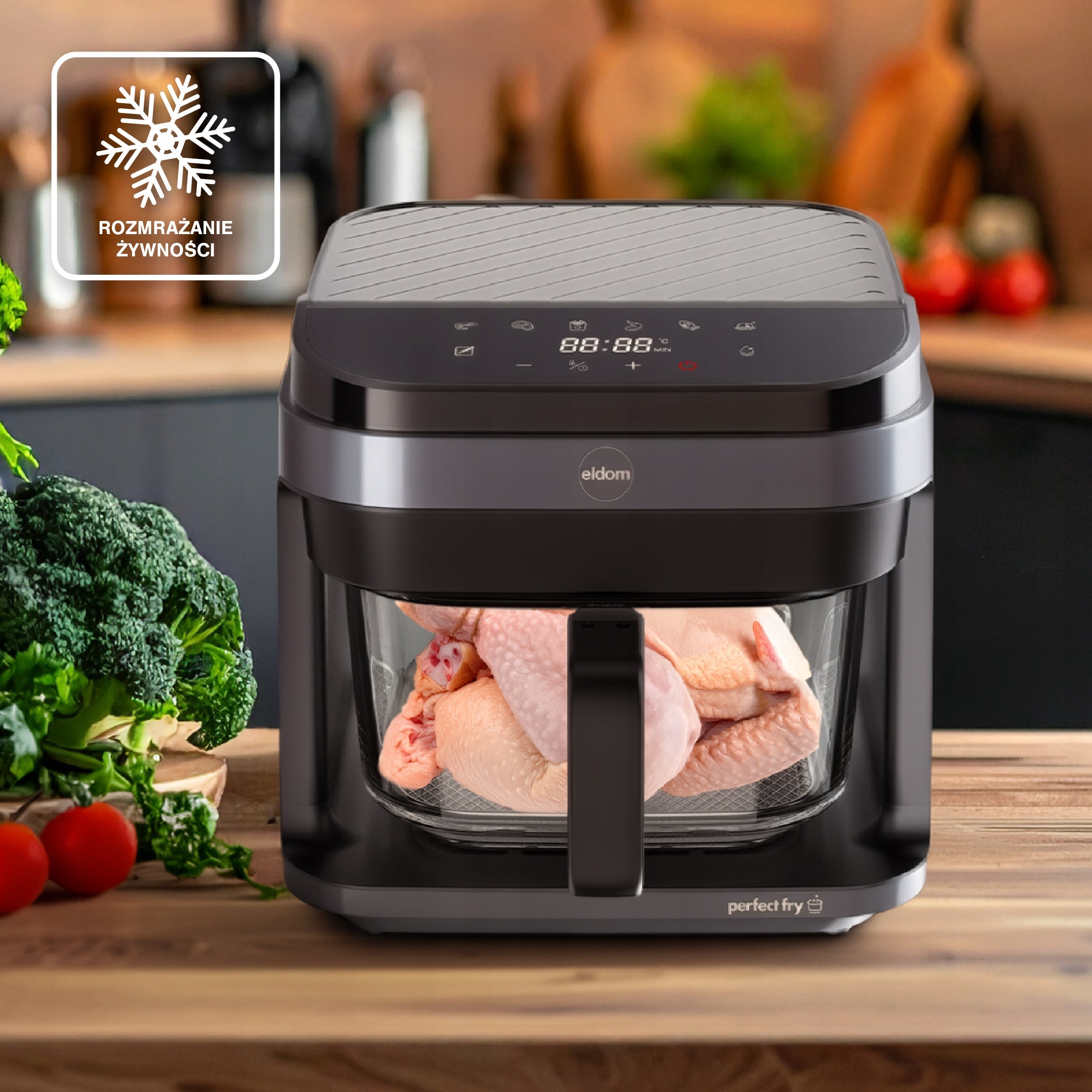 Fat Free Fryer FR500 Eldom Glass Container 5,5L 1200W air fryer Power 1200 W
