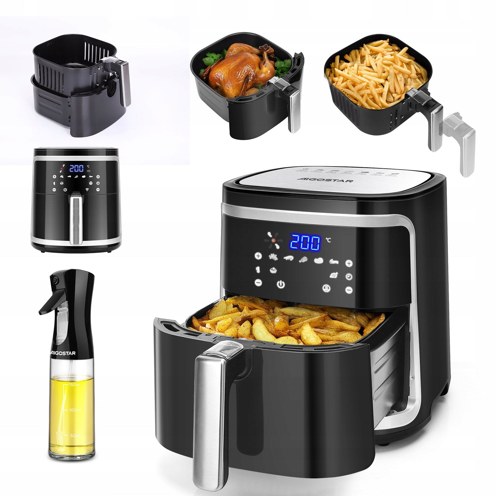 Fat Free XXL Aigostar Cube Air Fryer 1900W 7L