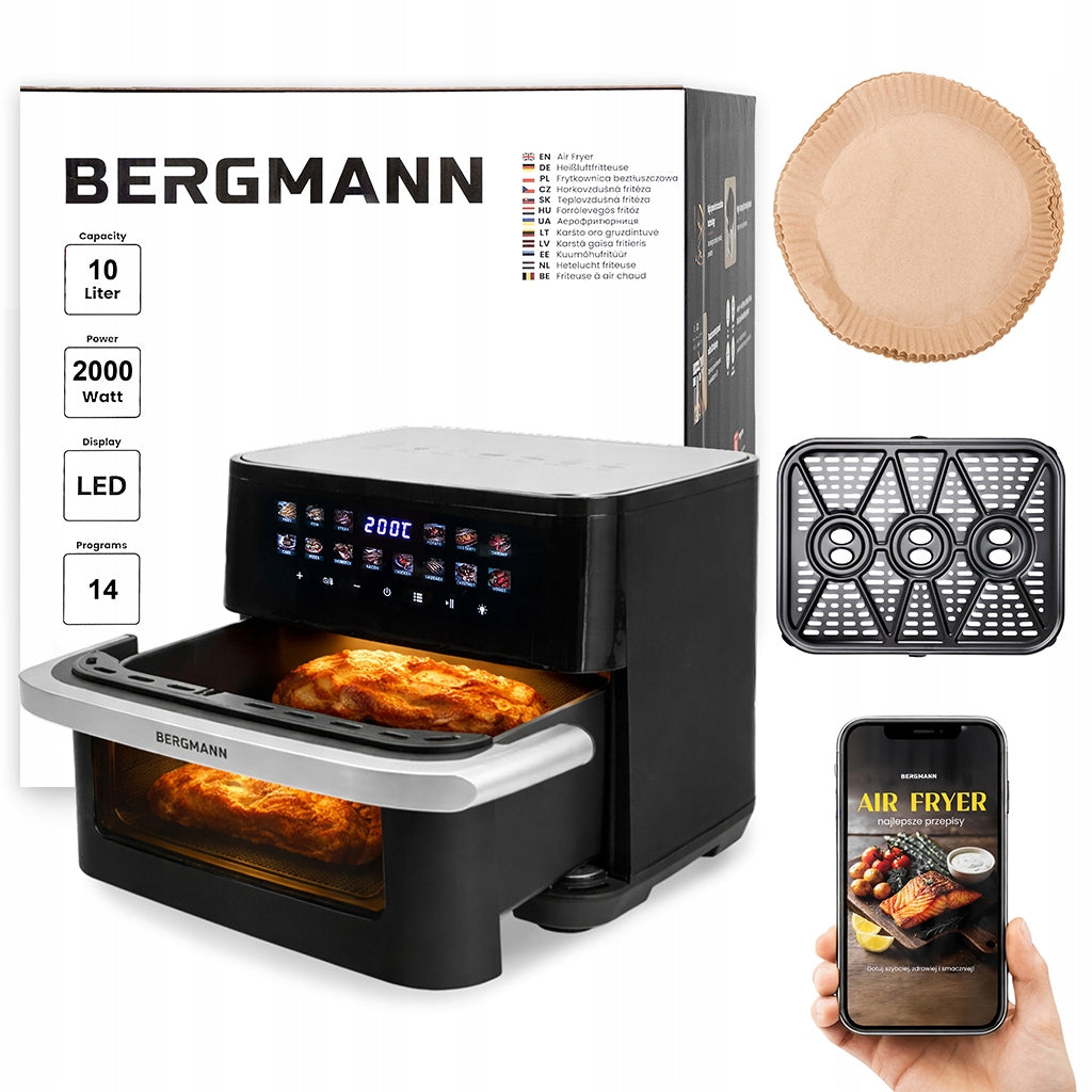 Fat-free air fryer 10L AirFryer BERGMANN 2000W 14 PROGRAMS