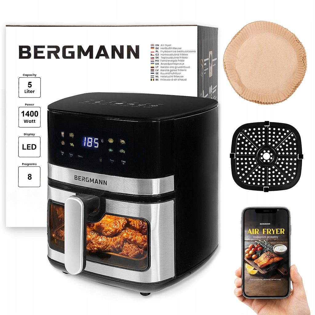 Fat-free air fryer 5L AIR FRYER BERGMANN 1400W 8 PROGRAMS