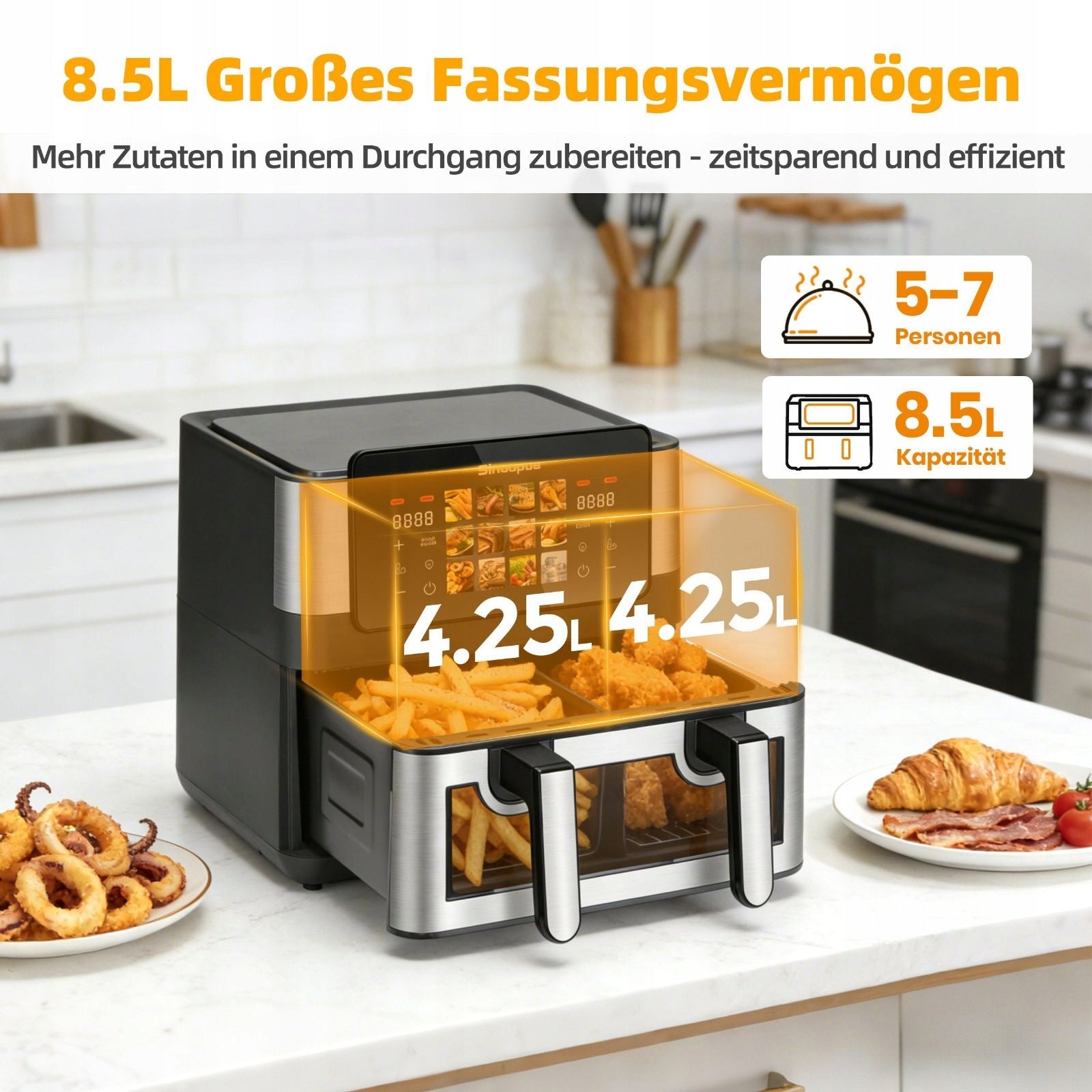 Fat-free air fryer 85L two-chamber with window Brand no brand