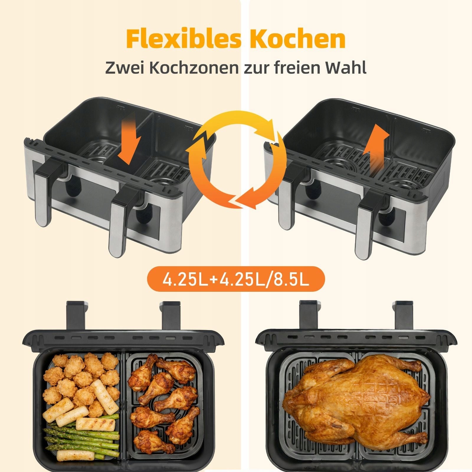 Fat-free air fryer 85L two-chamber with window Model 21323323