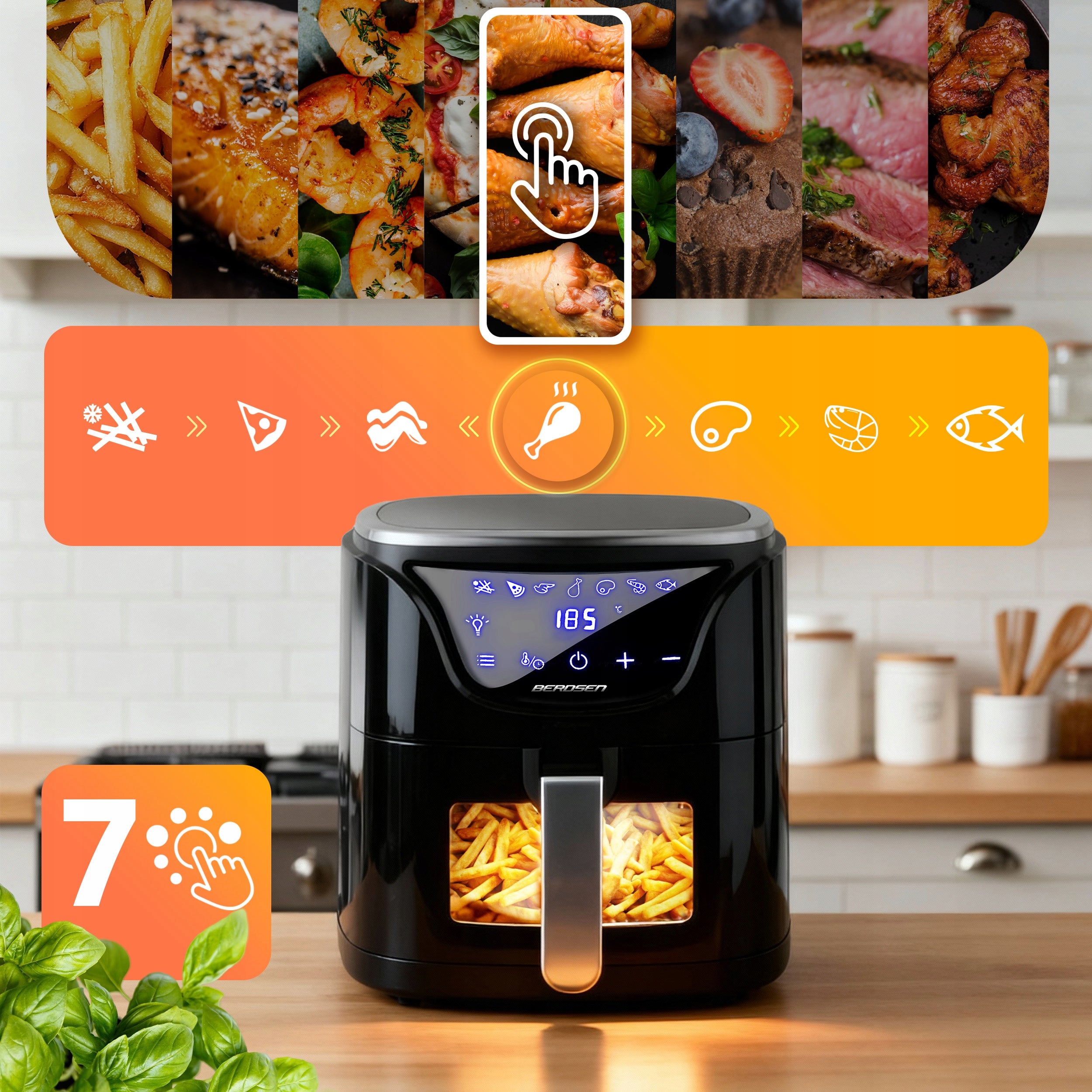 Fat-free air fryer Air Fryer 5L Berdsen 1500W Model 365200