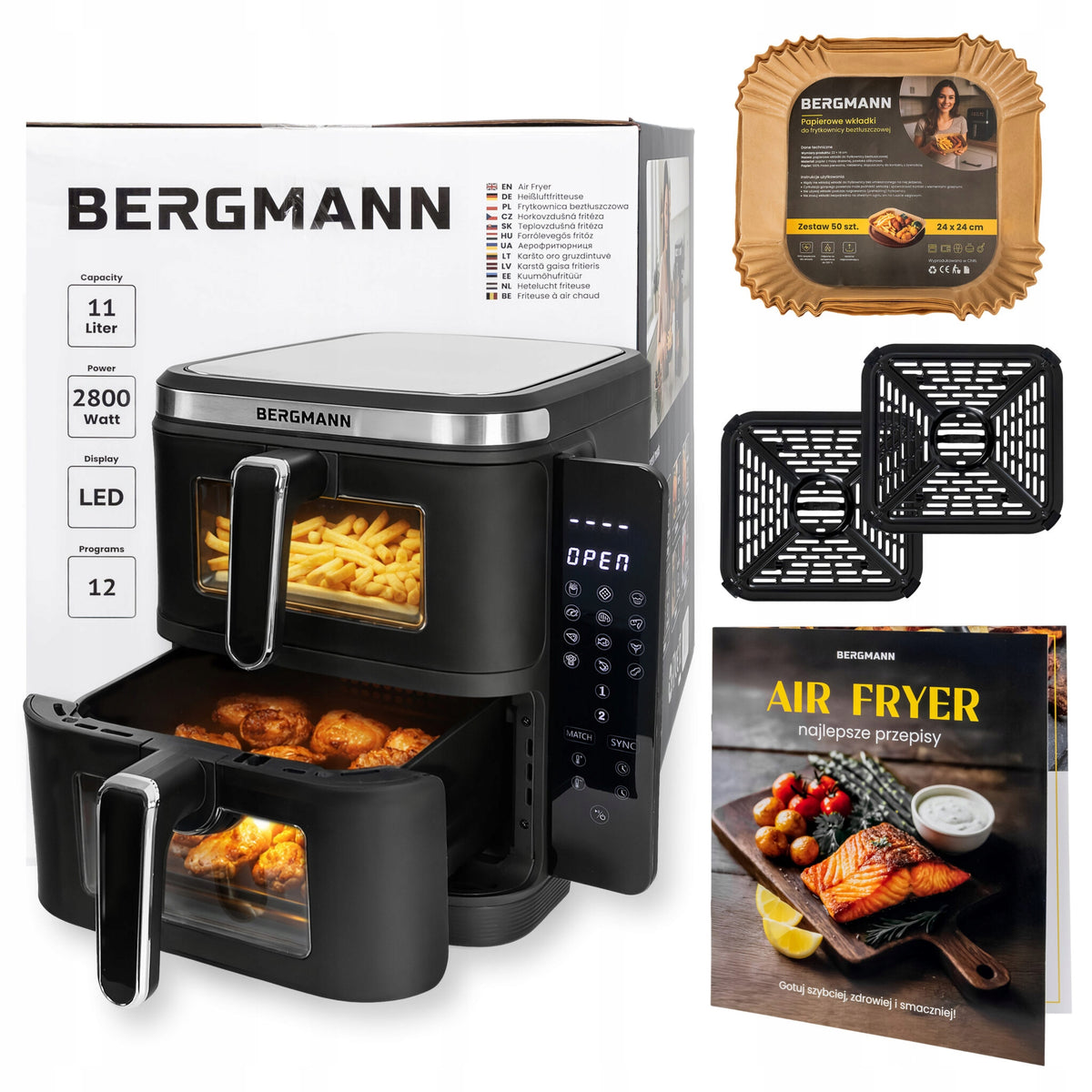 Fat-free two-chamber air fryer 11L AIR FRYER BERGMANN 12 PROGRAMS