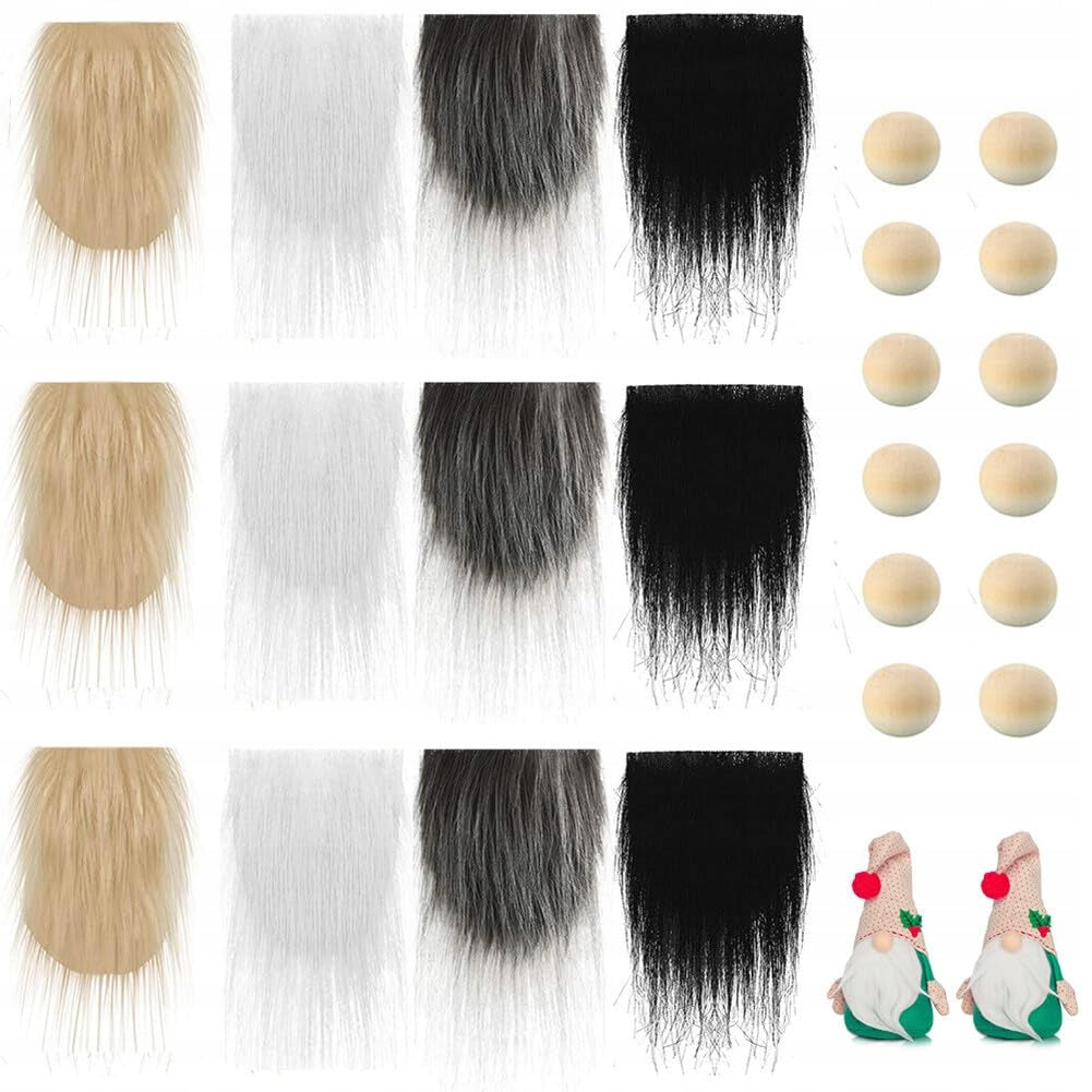 Faux Fur Fabric Gnome Beard Fabric Patches Wooden Balls Manufacturer code Broda 12 szt