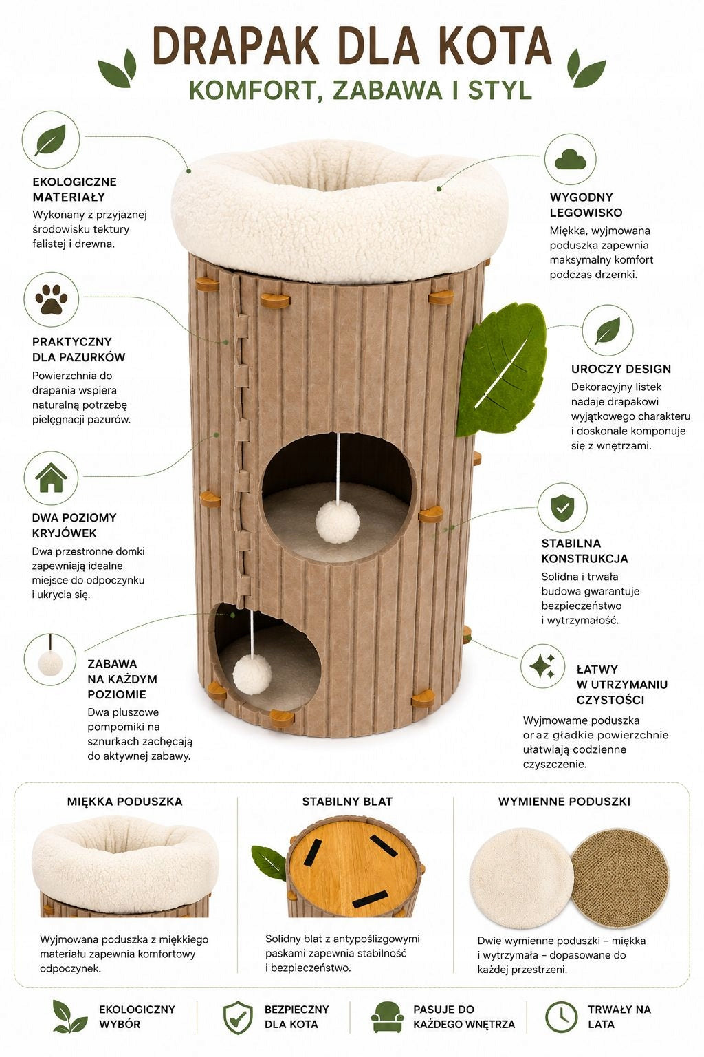 Felt Cat Scratcher 2in1 LunaTower – Bed, Cottage and Cat Tower Brand KUNERT