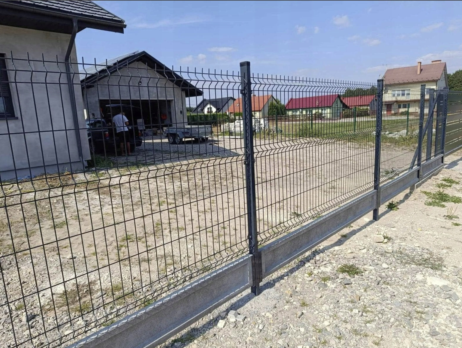 Fence Panel 4mm 3D 133x250 set with foundation 25cm slate anthracite Brand no brand
