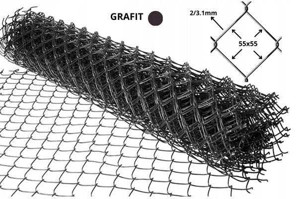 Fence mesh 3.1mm 5,5x5,5cm 150cm ANTHRACITE 15m PVC coated graphite