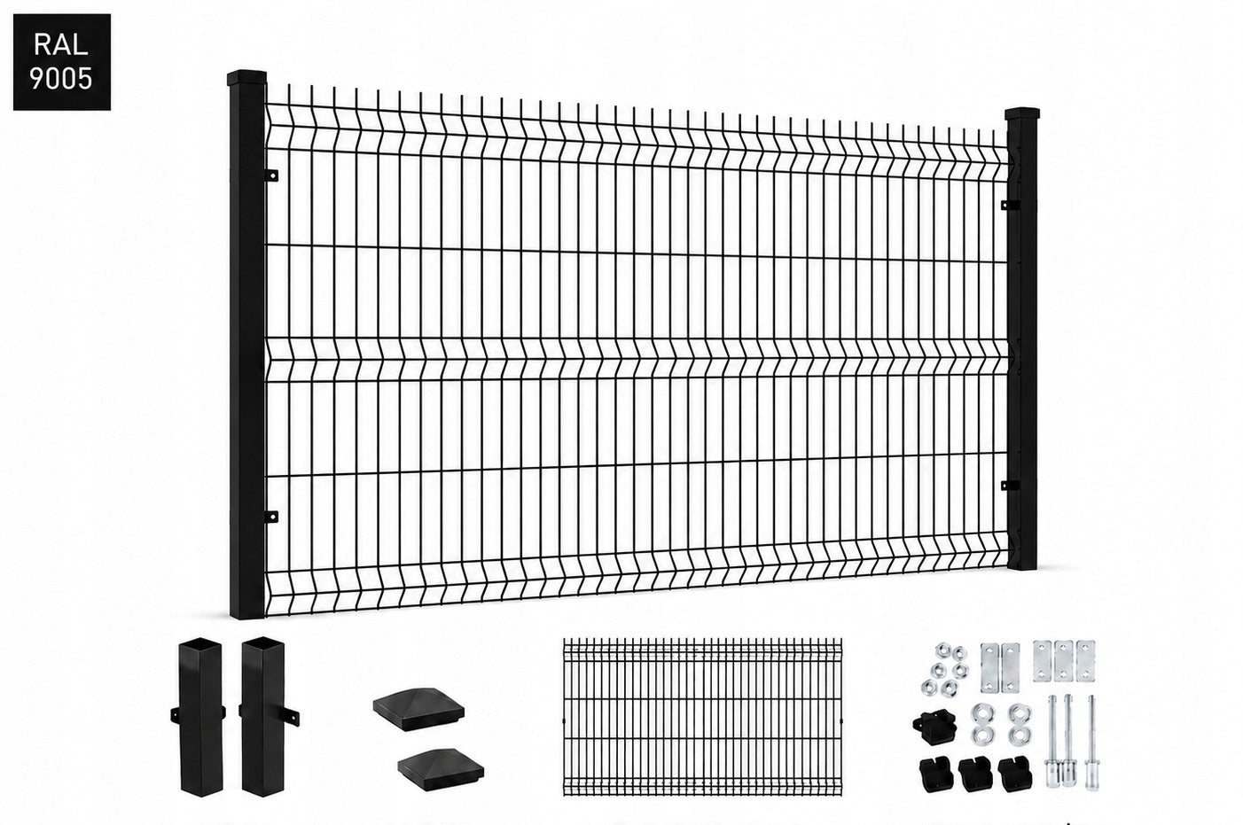 Fence panel metal 3D posts set for mounting black 133x250 5mm