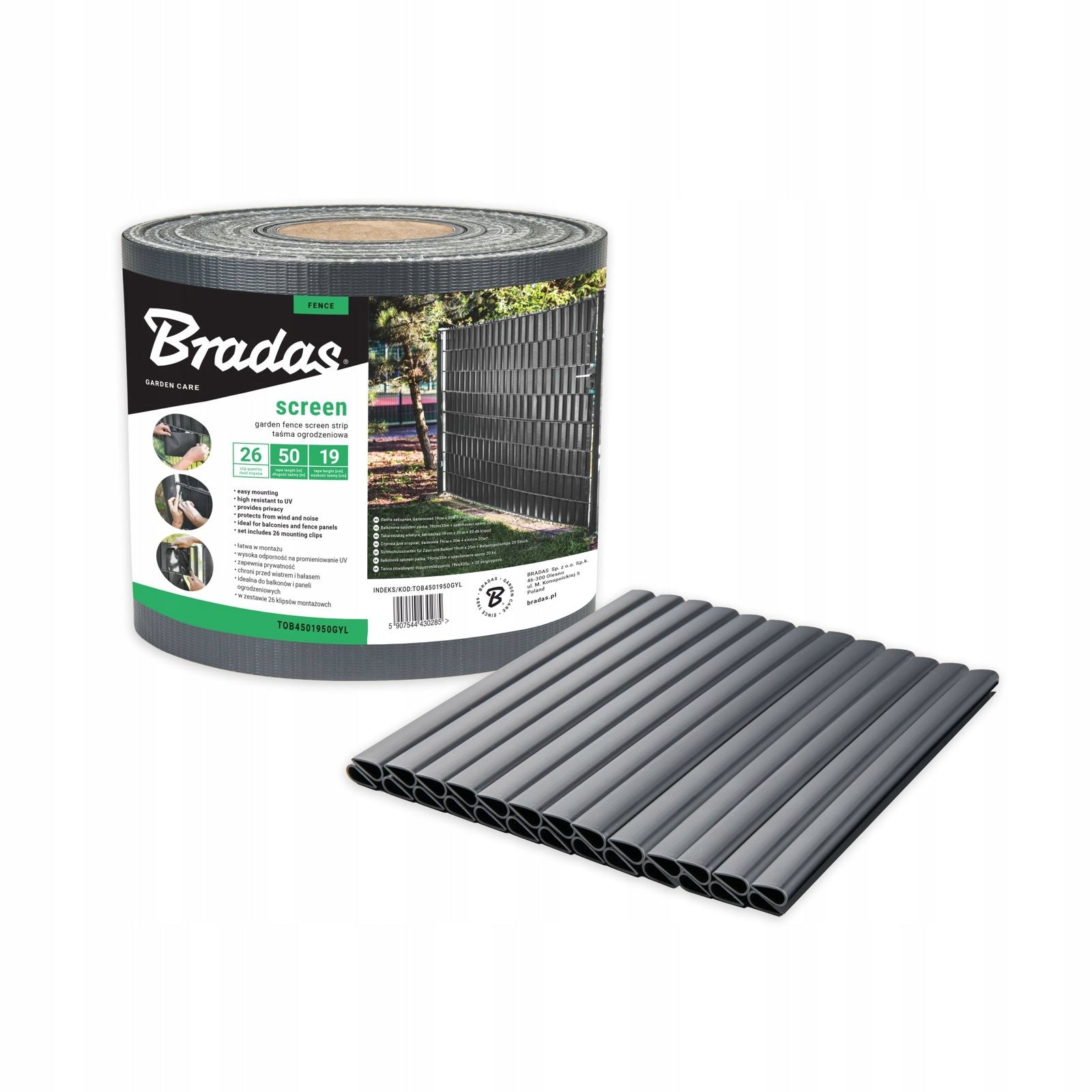 Fence tape ANTHRACITE 19 cm x 50 m COVER FOR PANEL FENCE Manufacturer Bradas