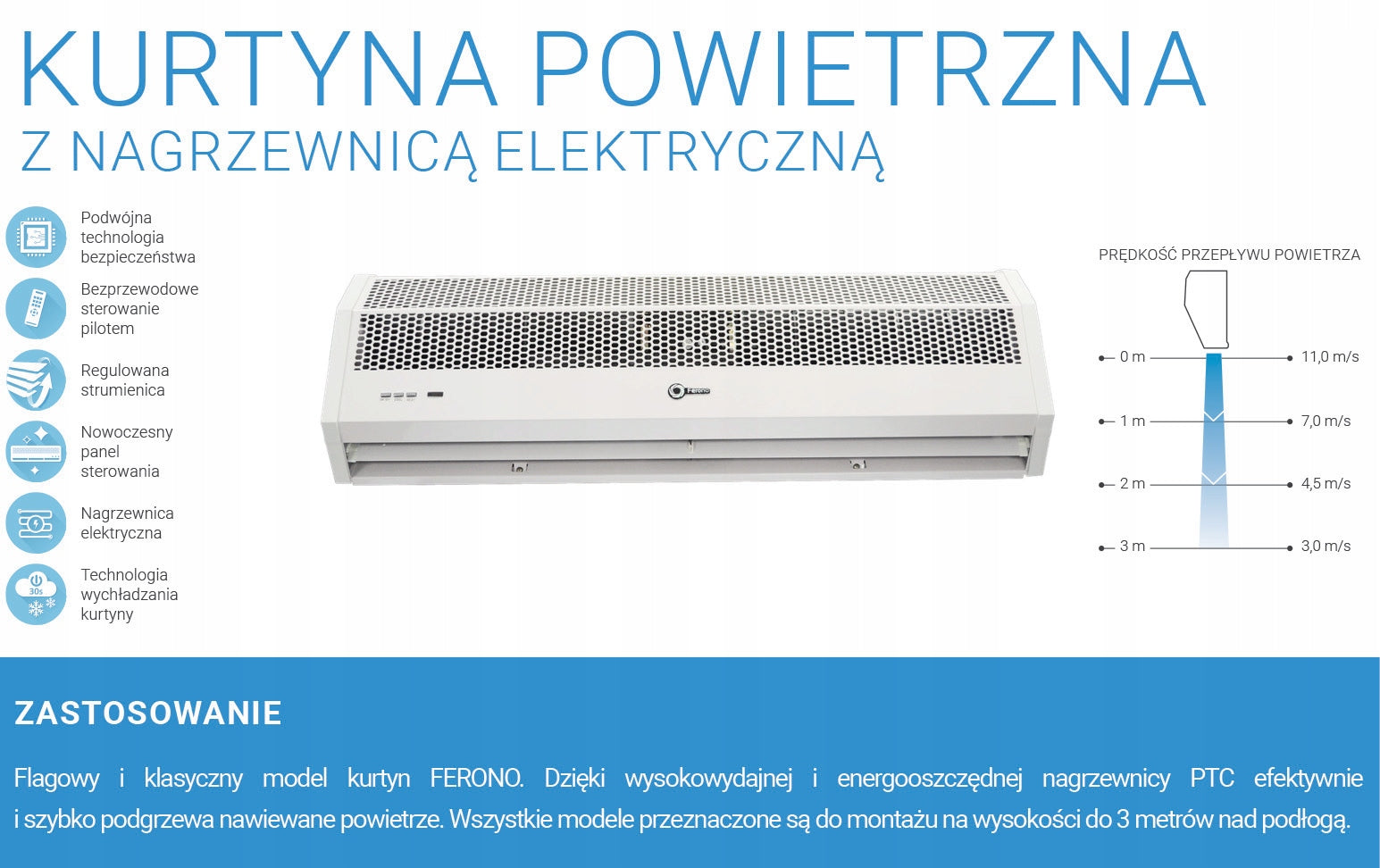 Ferono FK200E air curtain 7/14kW Product width 200 cm