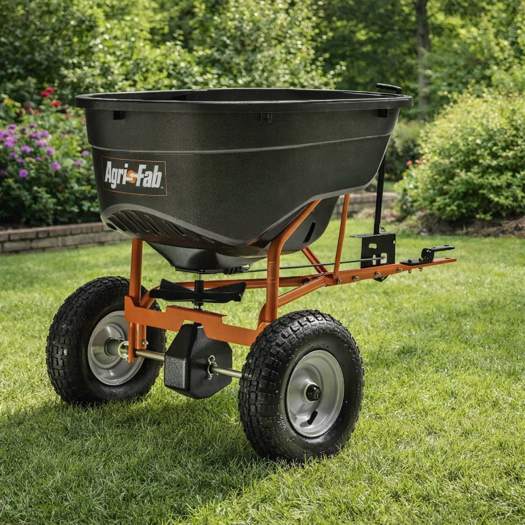 Fertilizer Seed Drill Garden Spreader for Lawn, Seeds and Lime Packaging status original